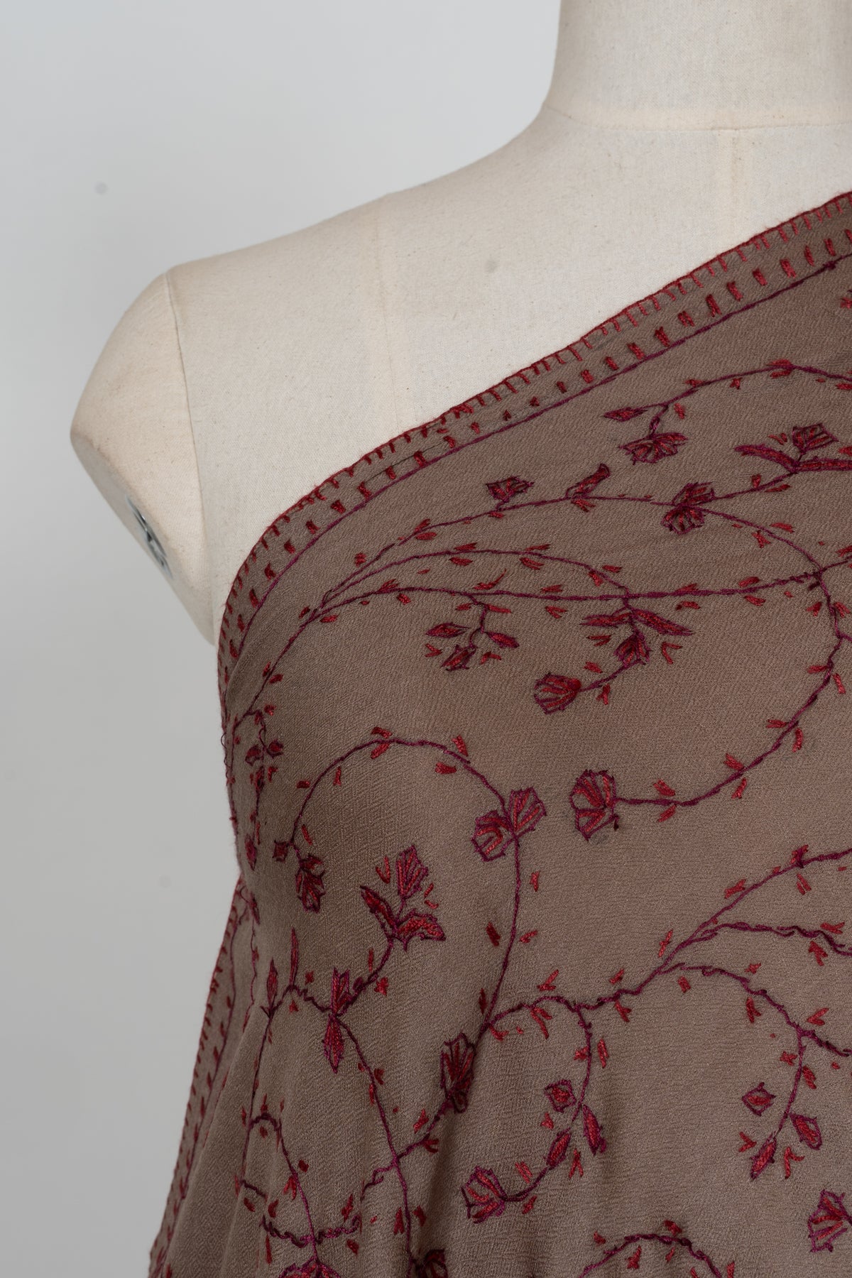 Cocoa Wine Floral Veil: Merino Wool Hand Embroidered 2.5 Yards Shawl