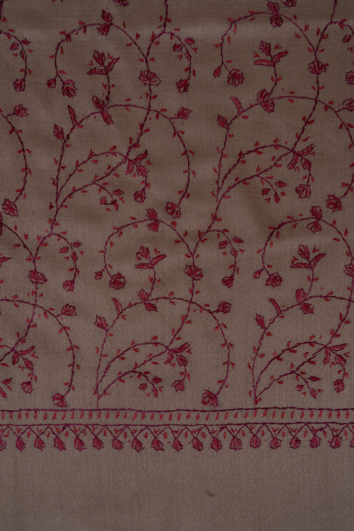 Cocoa Wine Floral Veil: Merino Wool Hand Embroidered 2.5 Yards Shawl