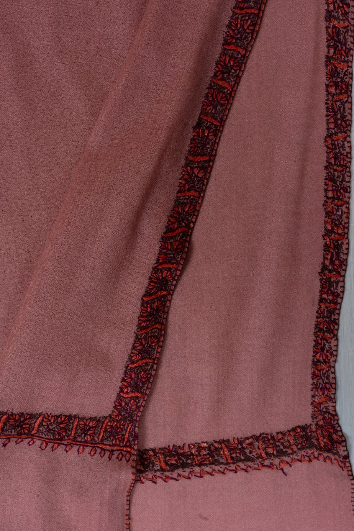 Rosewood Blush: Merino Wool Hand Embroidered 2.5 Yards Shawl