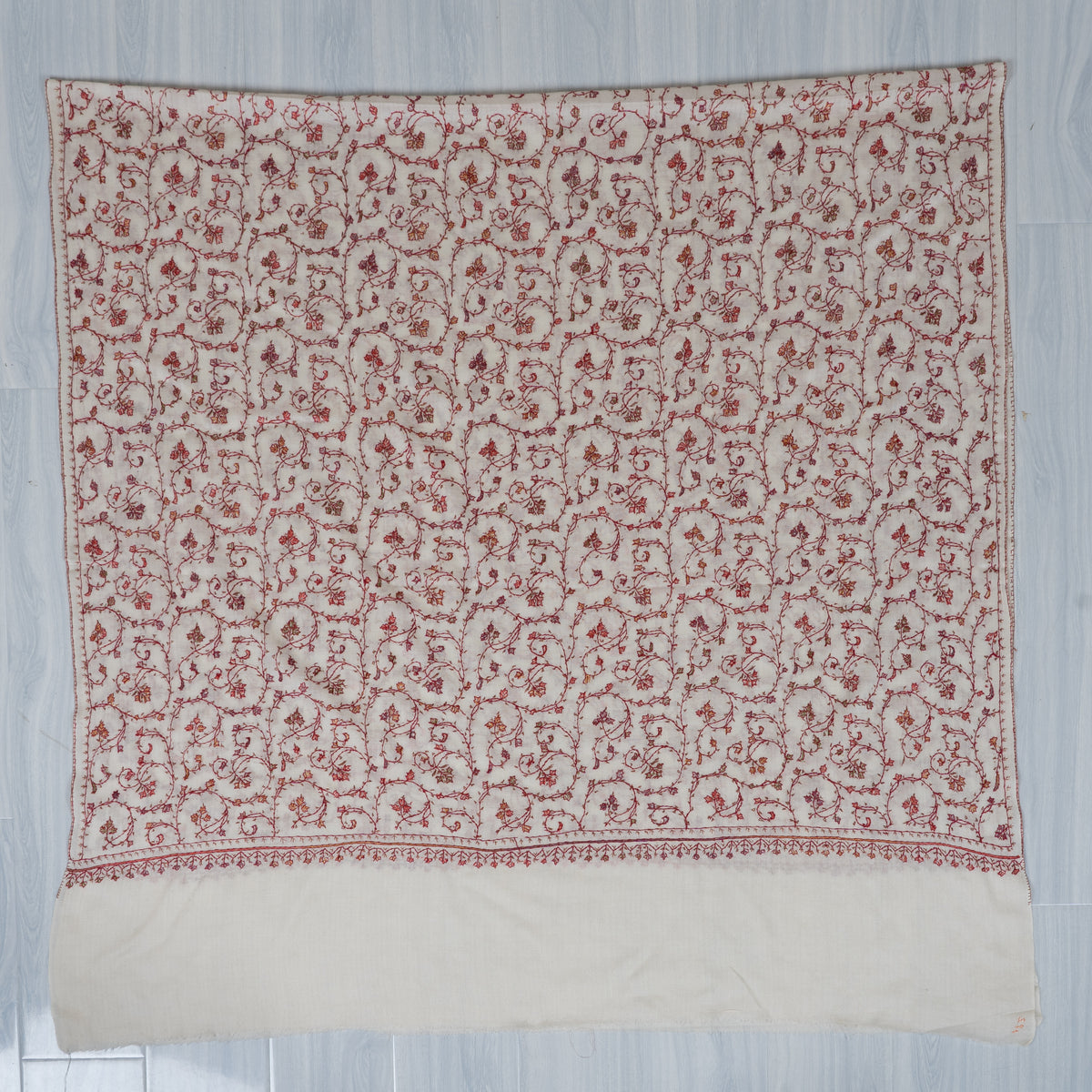Ivory Rouge Floral Mesh: Merino Wool Hand Embroidered 2.5 Yards Shawl