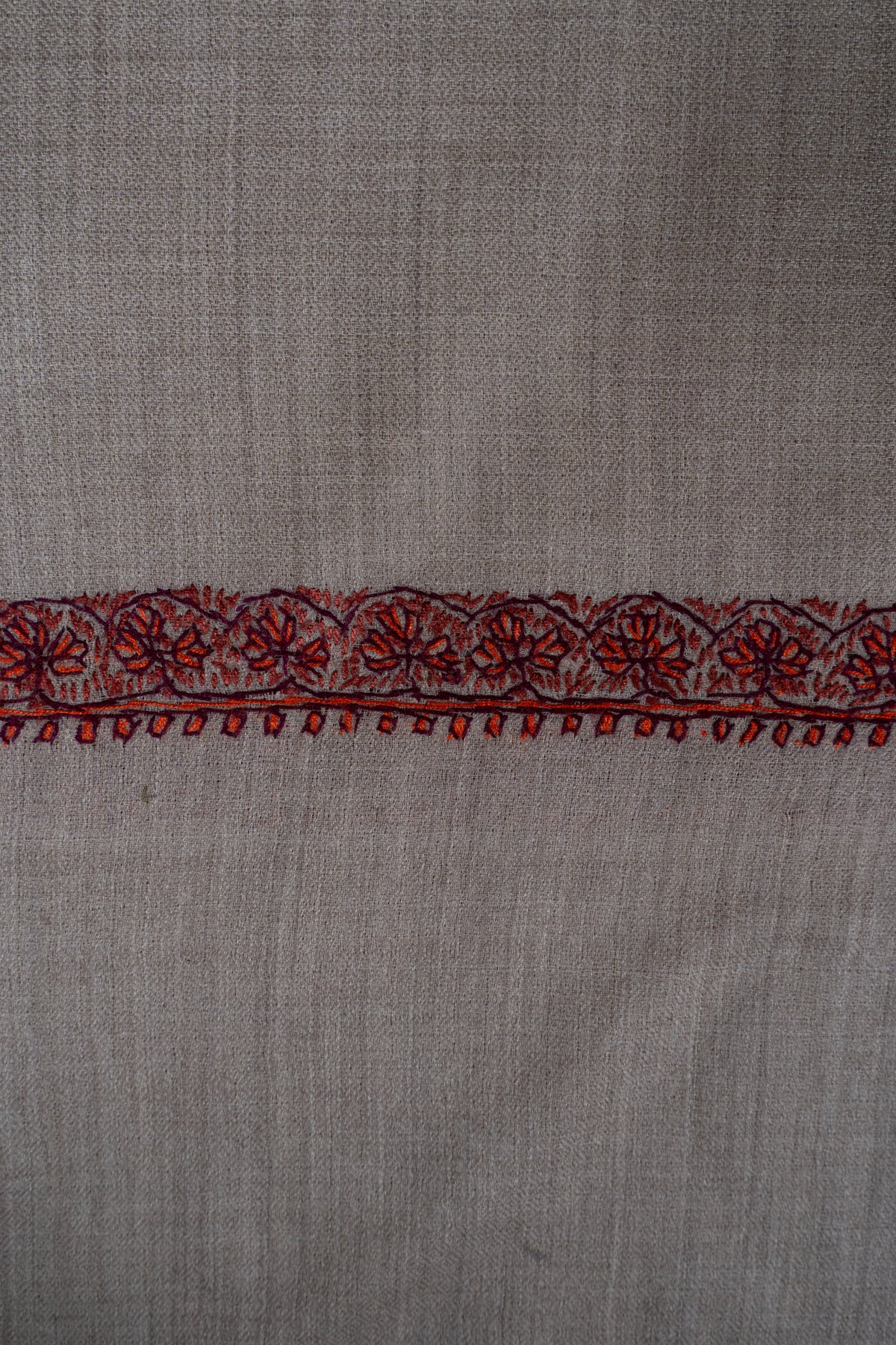 Sand Rust Borderline Grace: Merino Wool Hand Embroidered 2.5 Yards Shawl