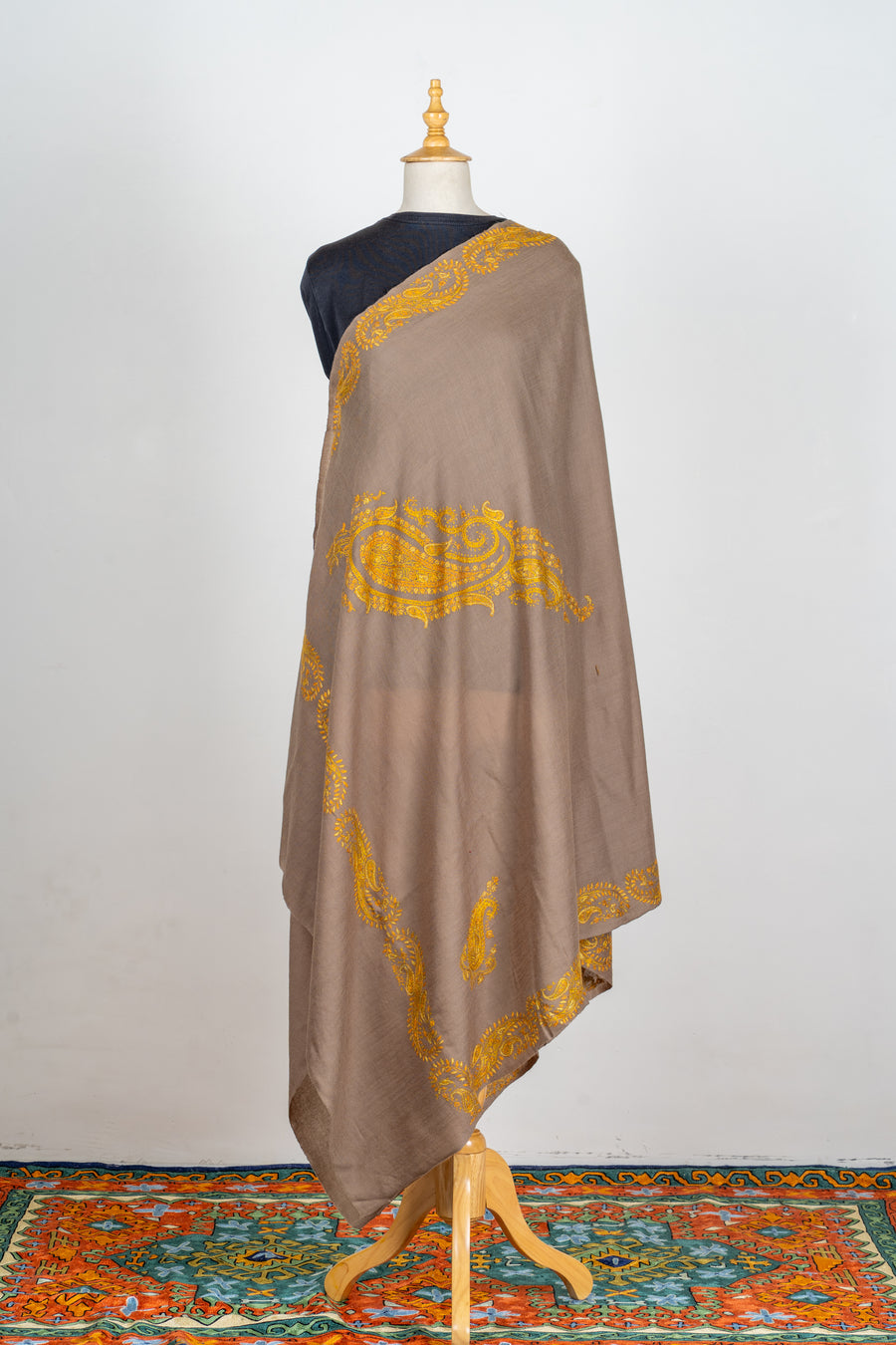 Zard Bahaar: Hand-Embroidered Sozni Shawl in Merino Wool