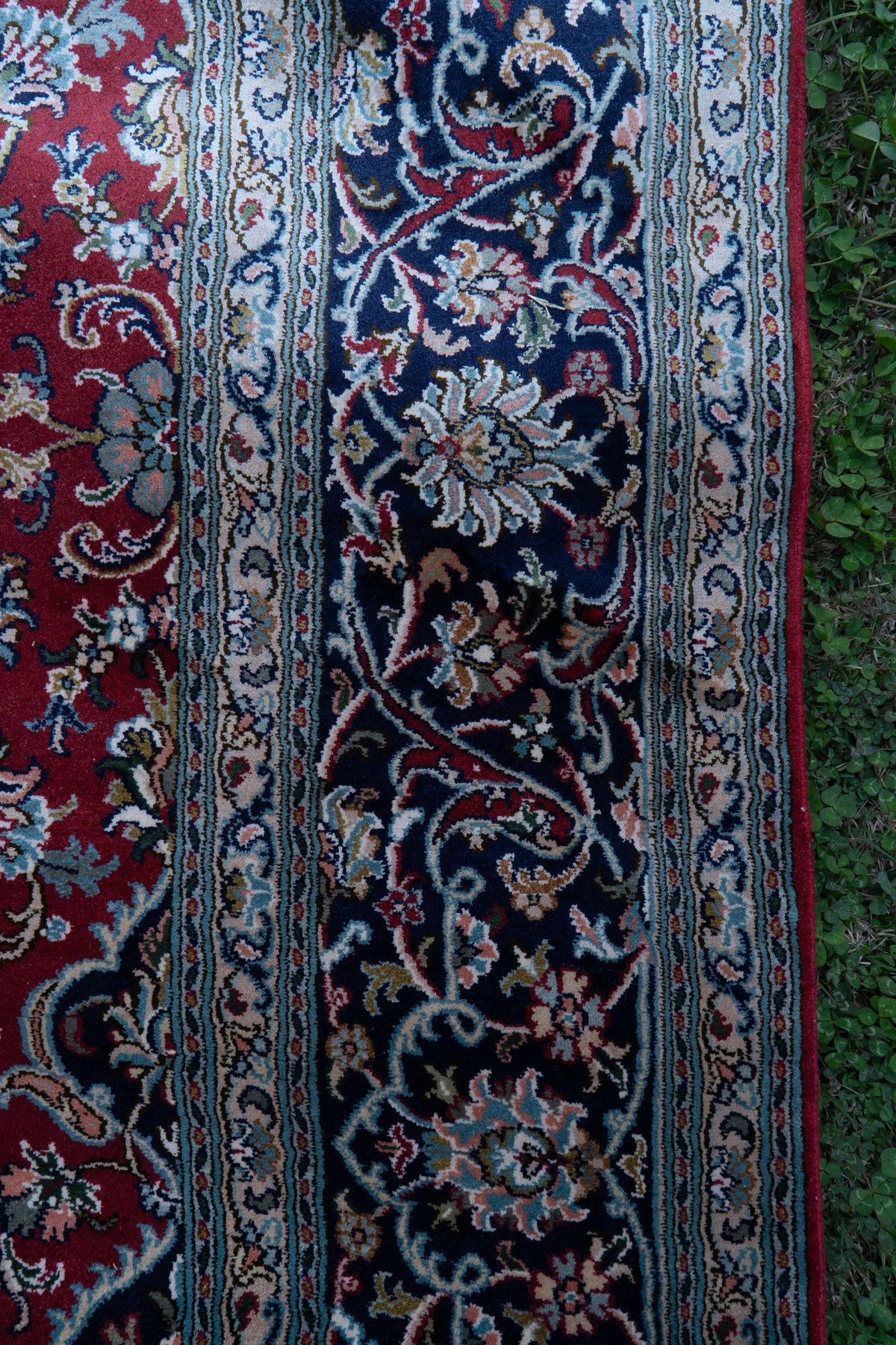 7ft * 5ft: Imperial Ruby Grandeur: Hand Knotted Mulberry silk on silk Kashmiri Carpet