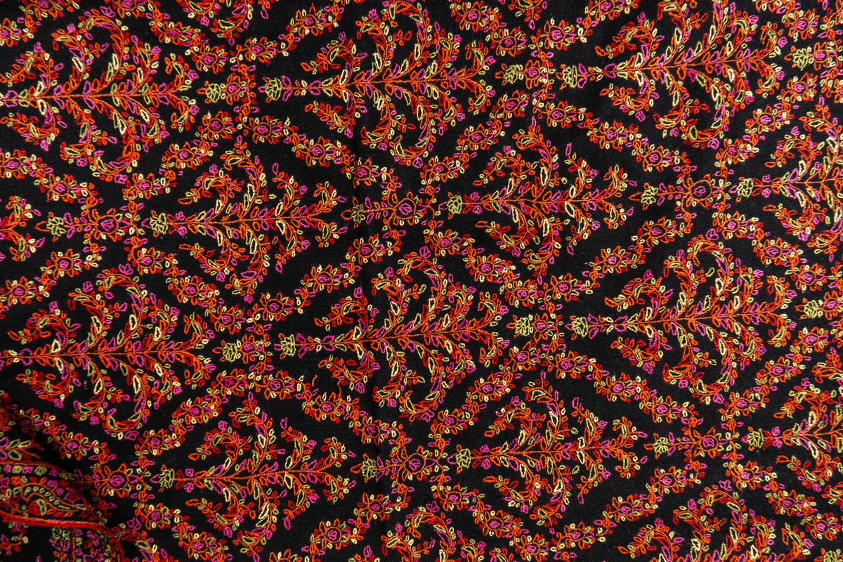 Shabnum-e-Gul – Crimson Sozni Hand-Embroidered Pashmina Shawl