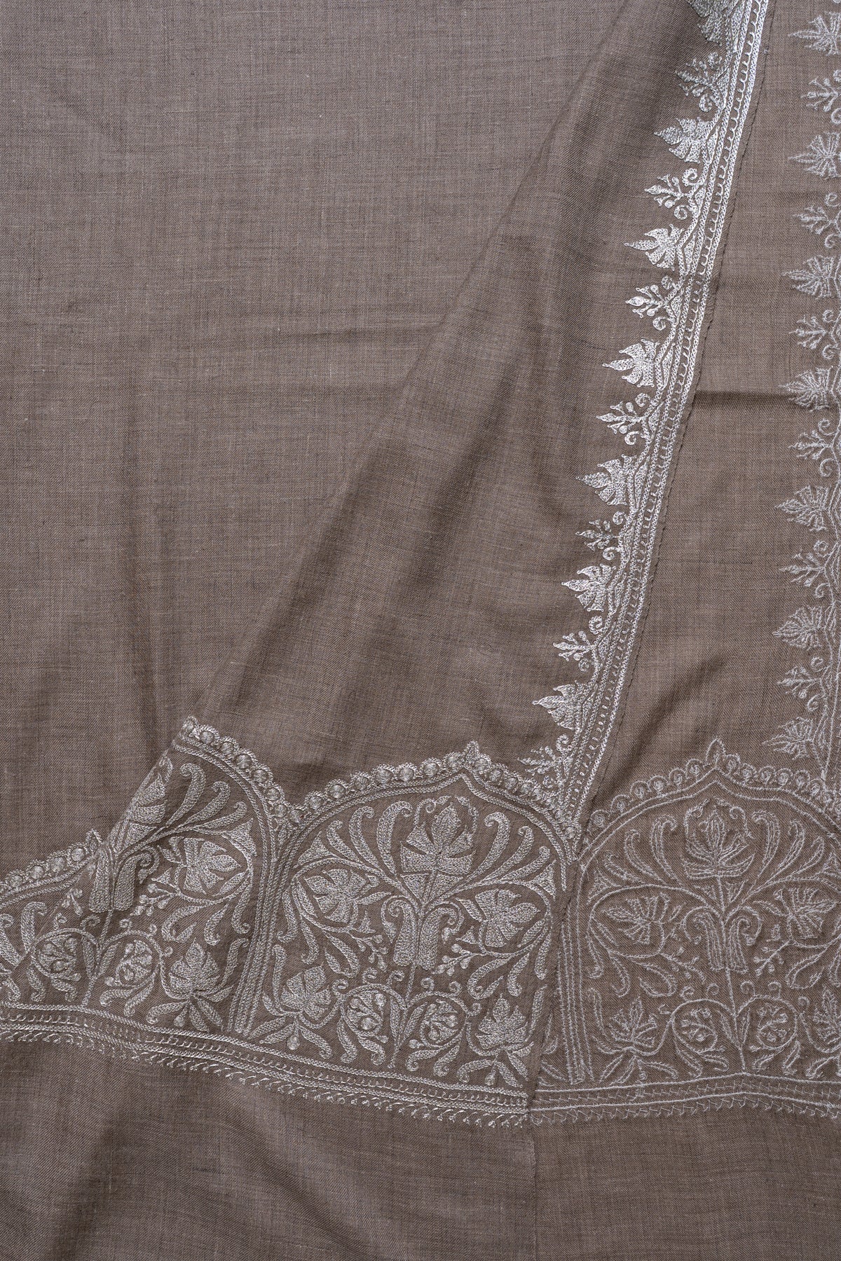 3 yards Moonstone Ivory Elegance: Pure Pashmina Hand Embroidered Shawl
