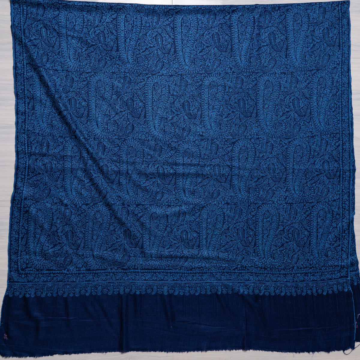 3 yards Midnight Sapphire Paisley: Pure Pashmina Hand Embroidered Jamawar Shawl