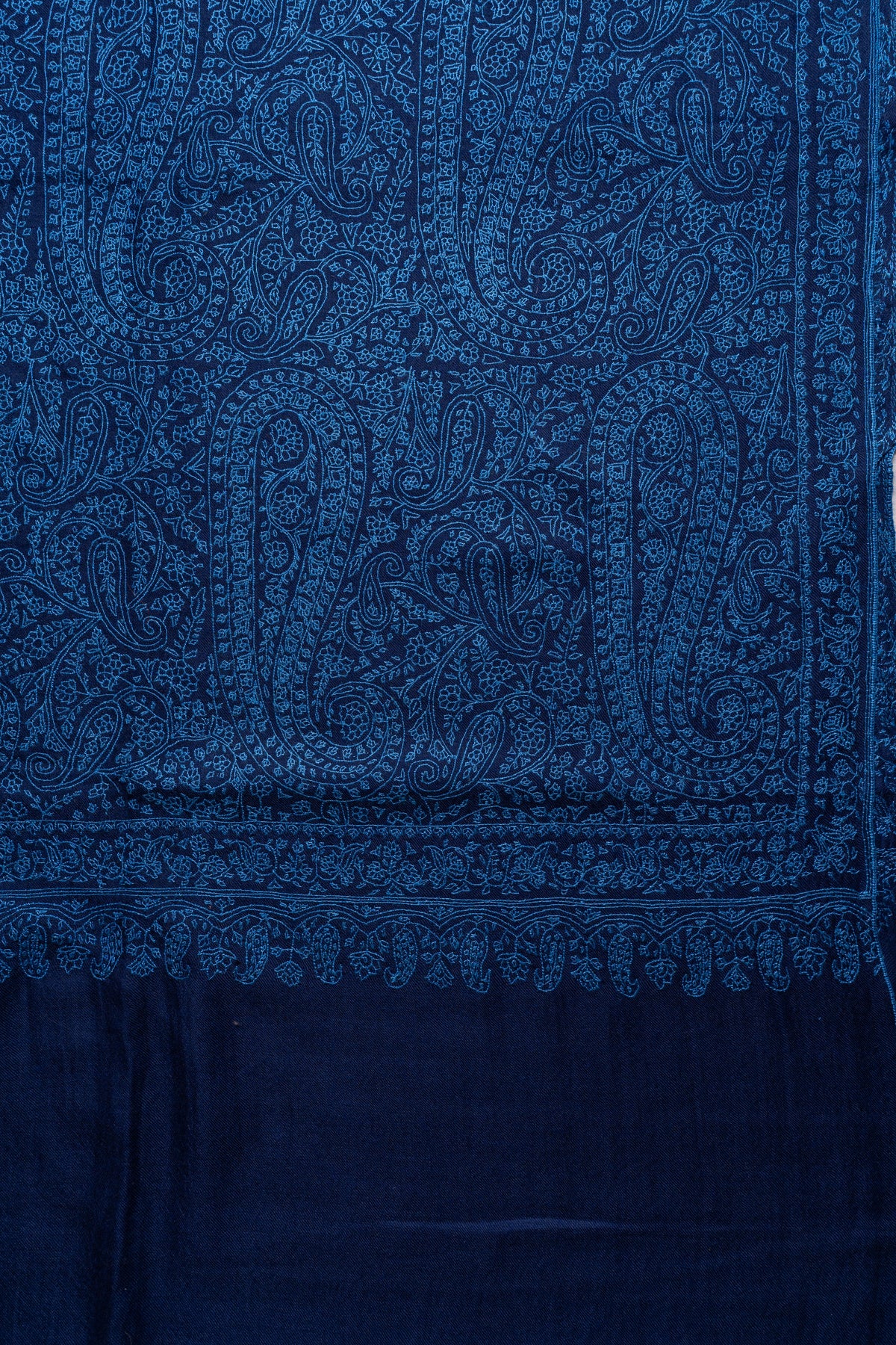 3 yards Midnight Sapphire Paisley: Pure Pashmina Hand Embroidered Jamawar Shawl
