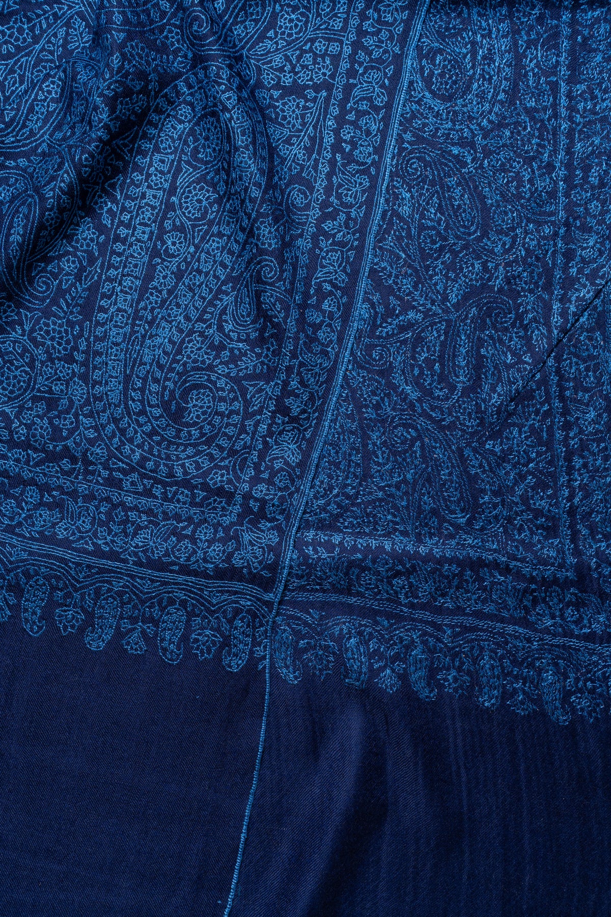 3 yards Midnight Sapphire Paisley: Pure Pashmina Hand Embroidered Jamawar Shawl