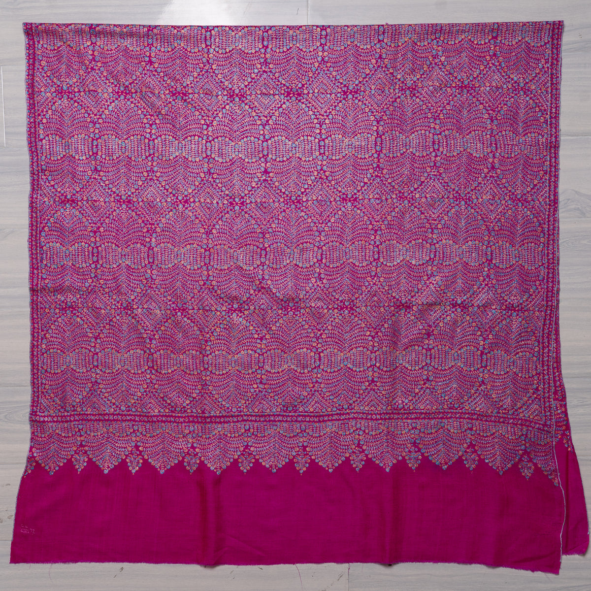 Pure Silk Thread Sozni Embroidered on Pure Pashmina Shawl