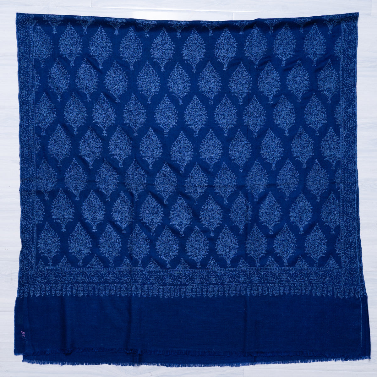 Sapphire Bloom Whisper: Pure Pashmina Hand Embroidered Shawl
