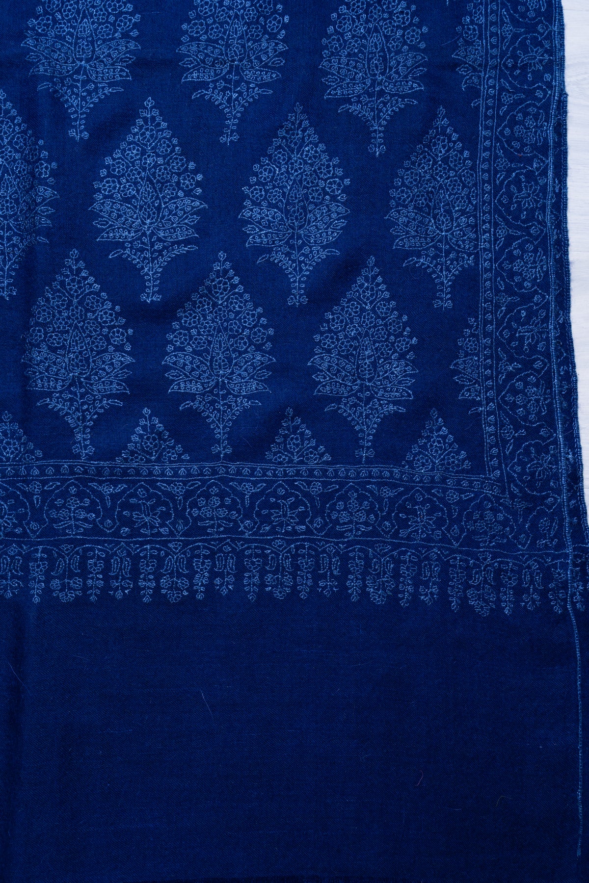 Sapphire Bloom Whisper: Pure Pashmina Hand Embroidered Shawl