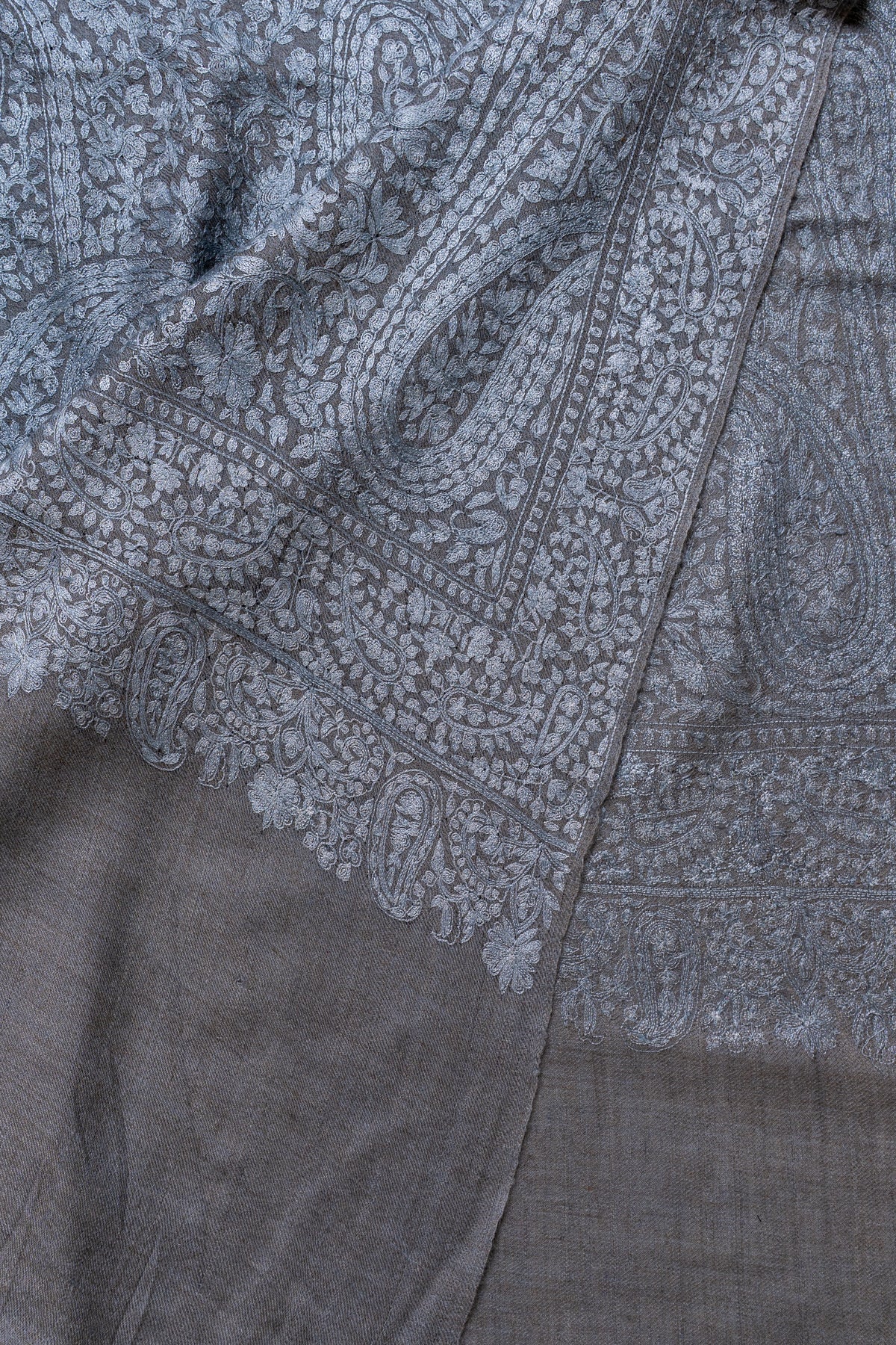 Misty Azure Hand Embroidered Pure Pashmina Jamawar Shawl
