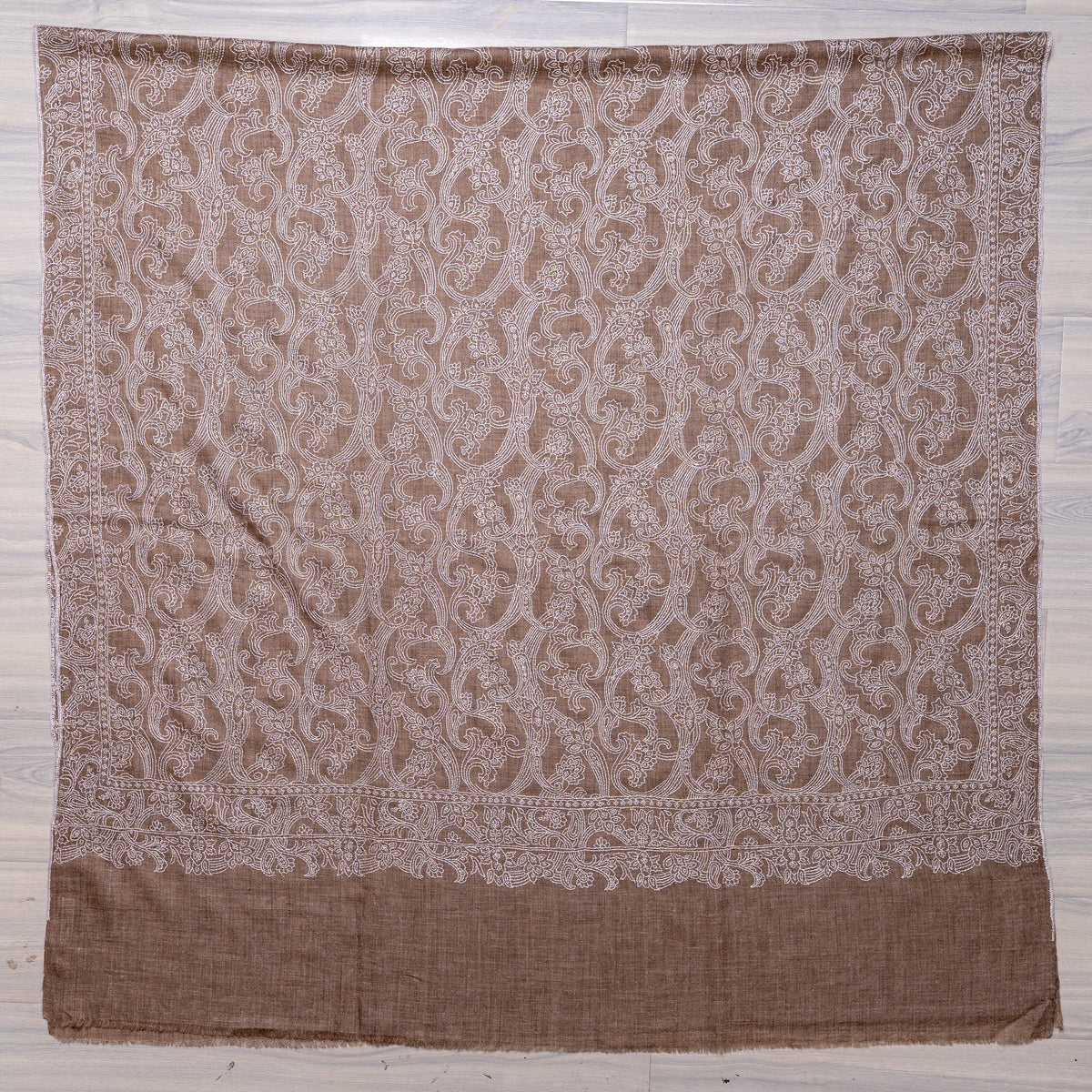 Ivory Vine Symphony: Pure Pashmina Hand Embroidered Shawl