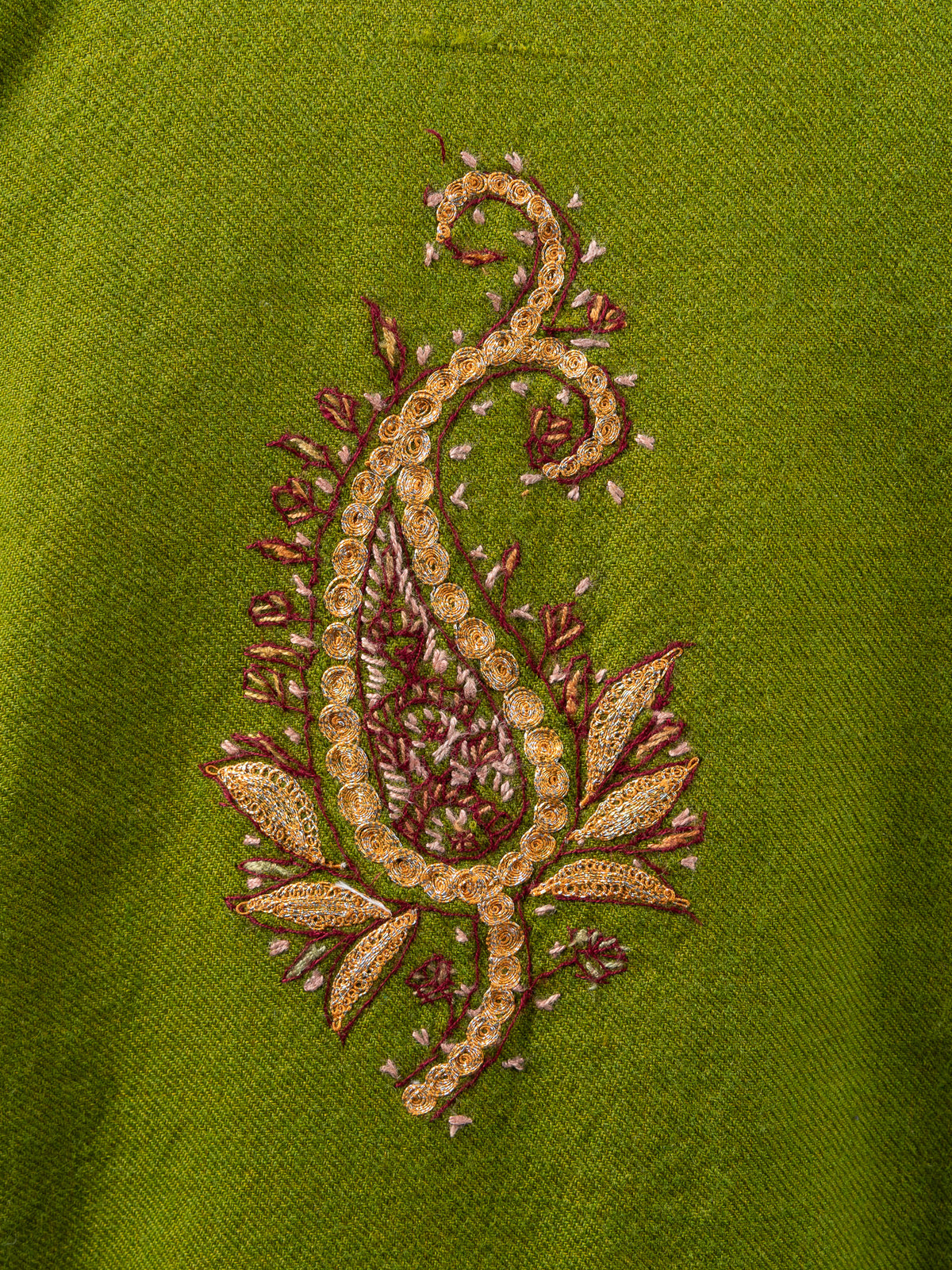 Verdant Vine Sozni Hand Embroidered Fine Merino Wool Pheran