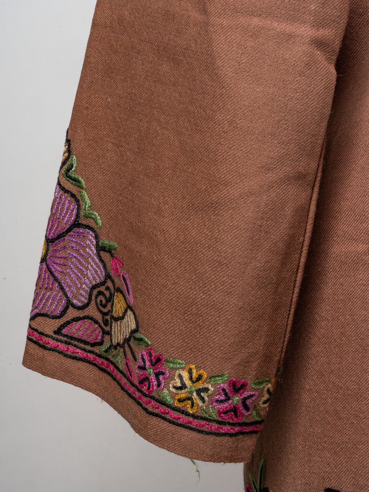 Blush Bloom Sozni Hand Embroidered Fine Merino Wool Pheran