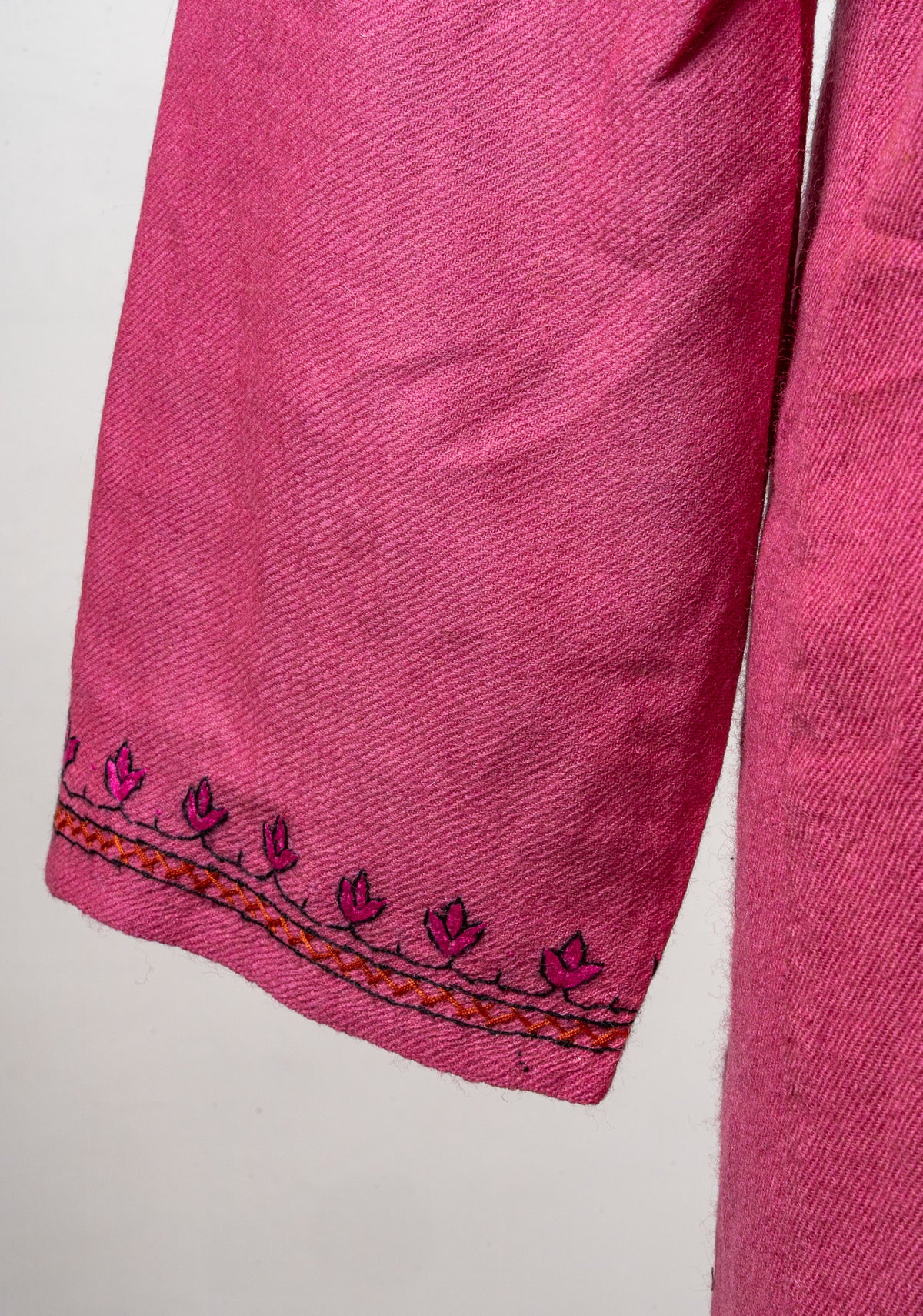 Rose Glimmer Sozni Hand Embroidered Fine Merino Wool Pheran