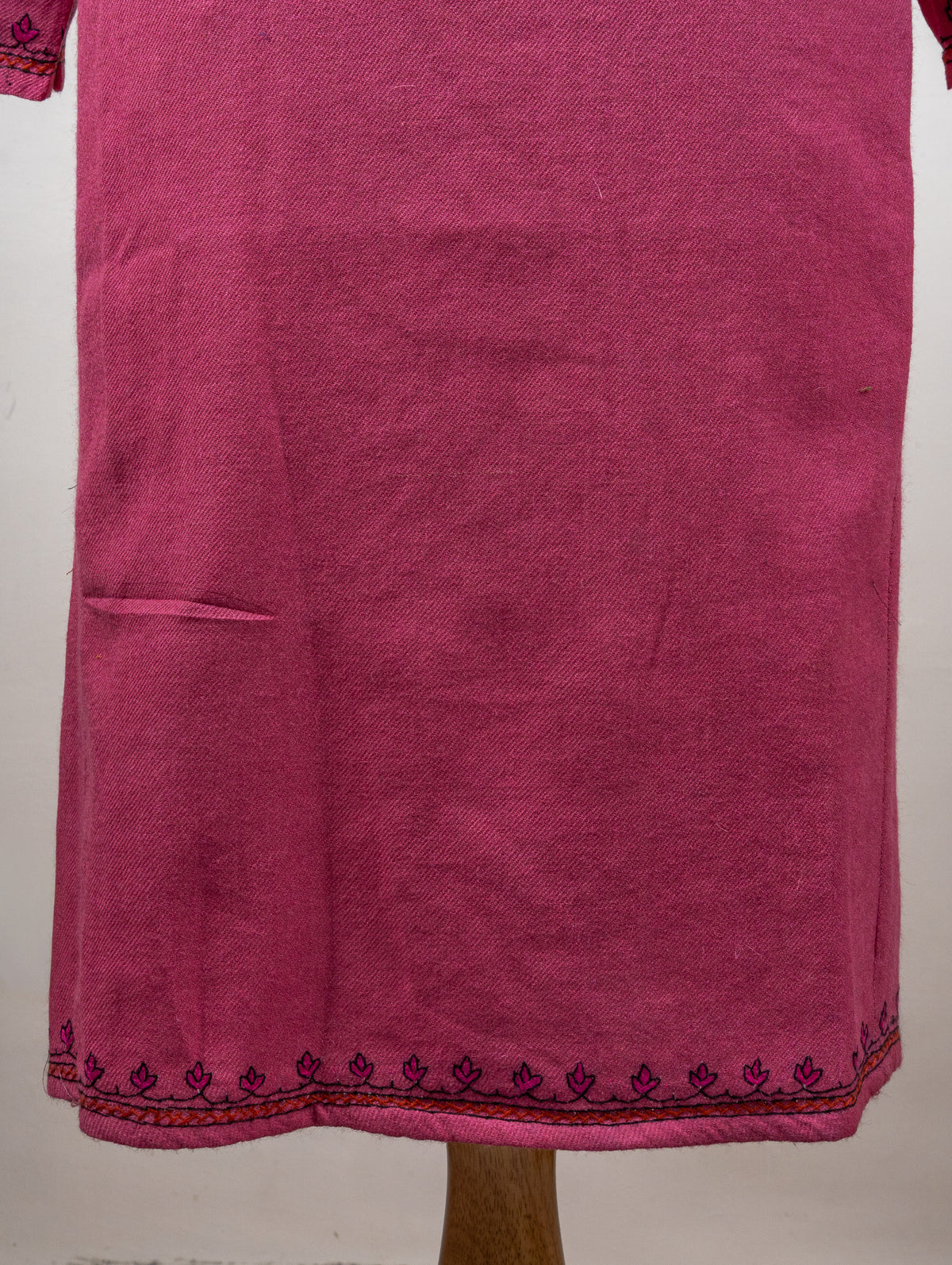 Rose Glimmer Sozni Hand Embroidered Fine Merino Wool Pheran