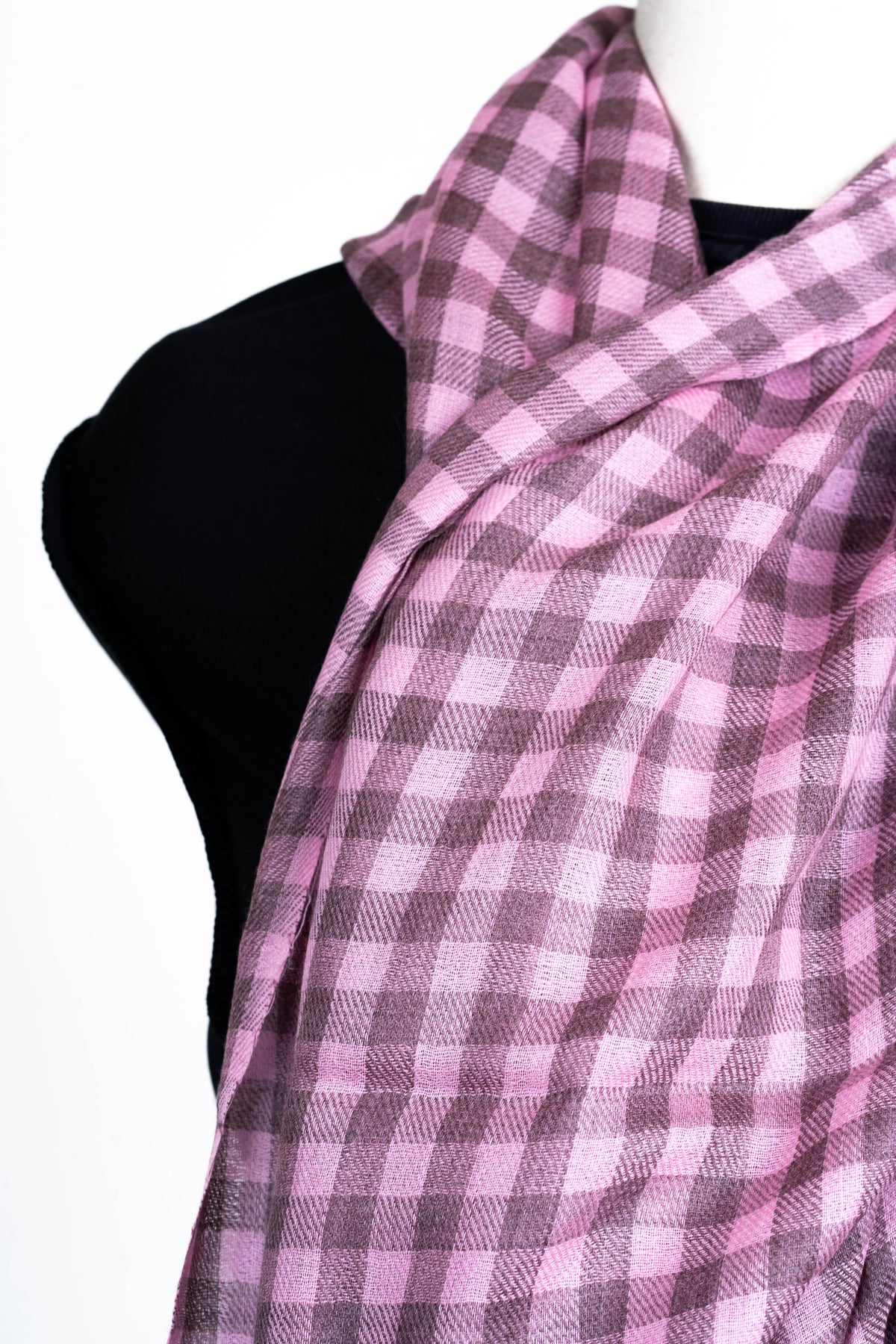 Dusky Blossom: Checked Merino Wool Stole in Mauve and Lavender