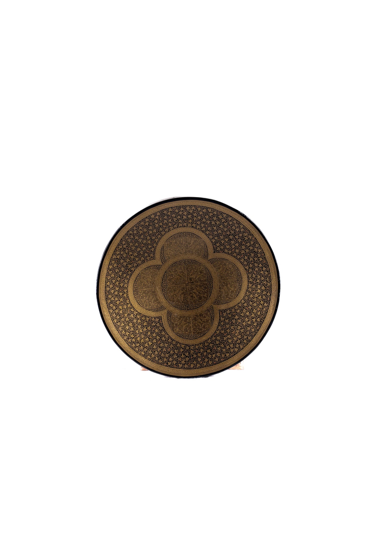 Golden Petals Hand-Painted Paper Mache Decorative Plate