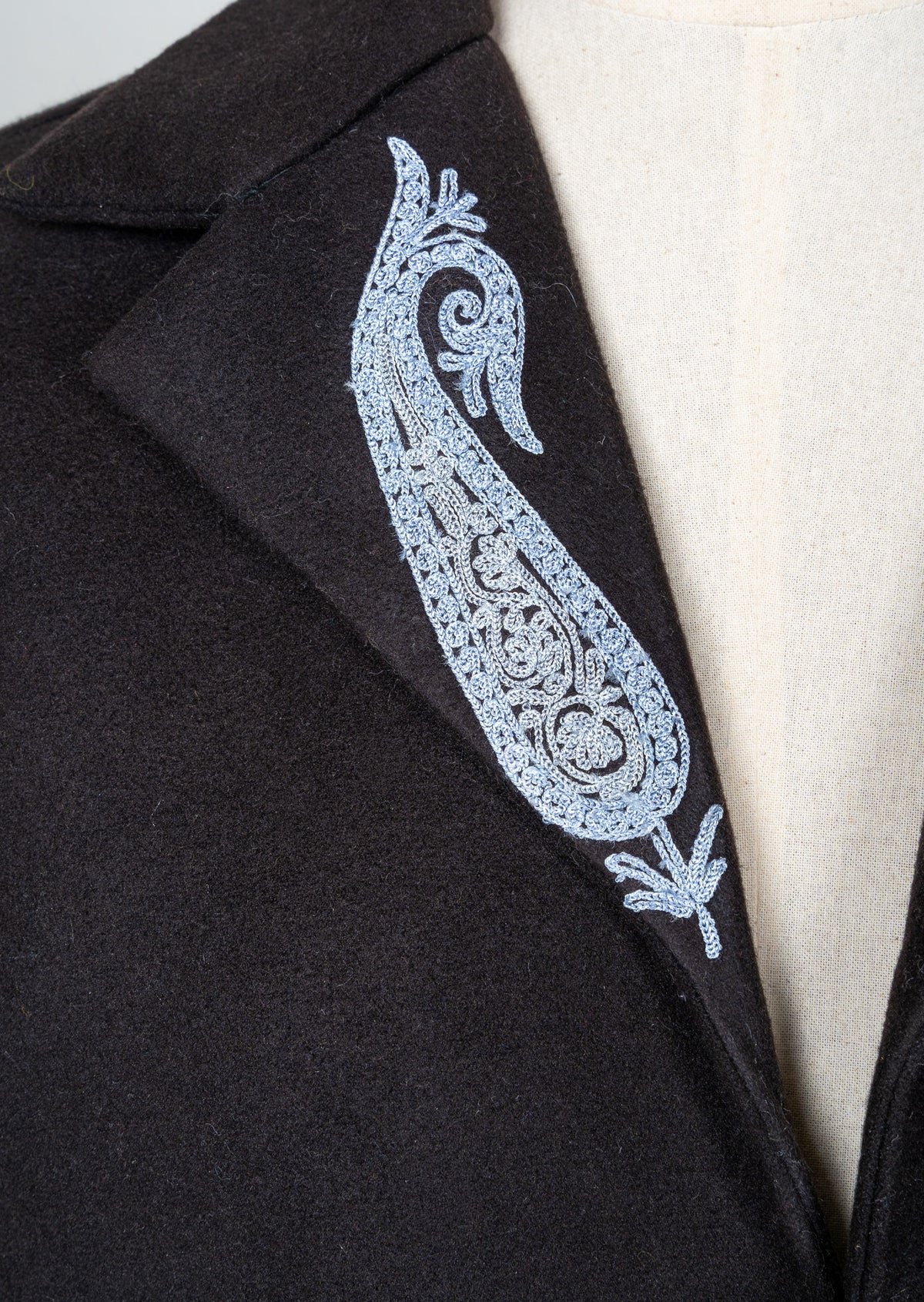 Midnight Laurel: Aari Embroidered Fine Merino Wool Jacket