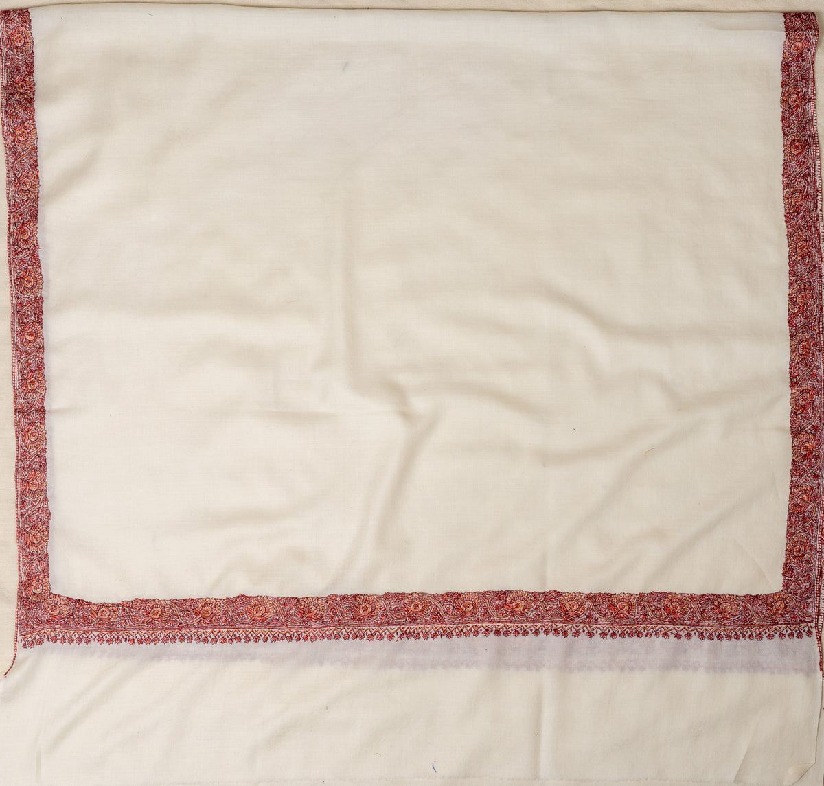 Sozni Hand Embroidered Merino Wool Shawl in Classic Ivory
