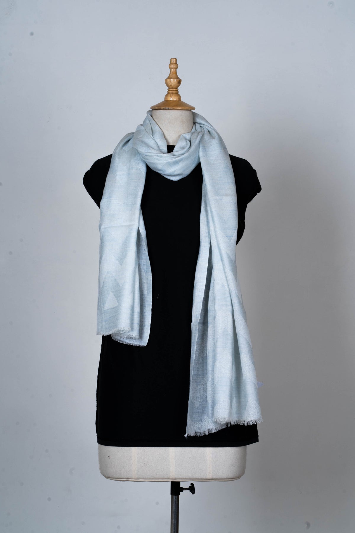Icy Elegance: Plain Merino Wool Stole in Soft Pastel Blue