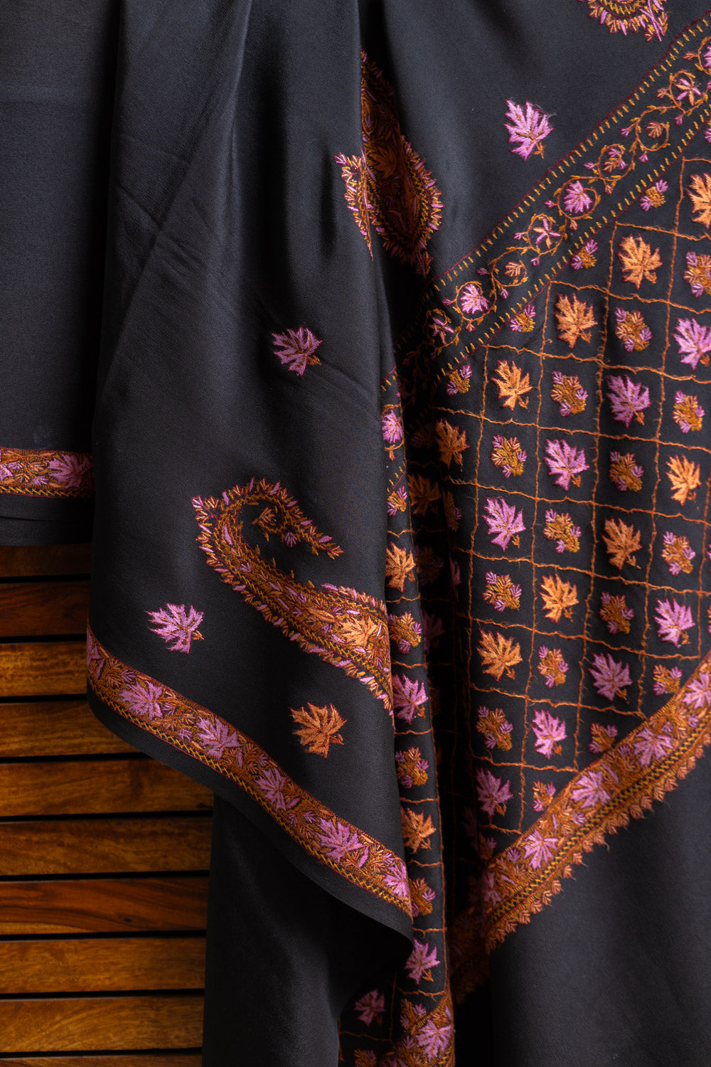 Majestic Black Pure Crepe Saree with Sozni Hand Embroidery