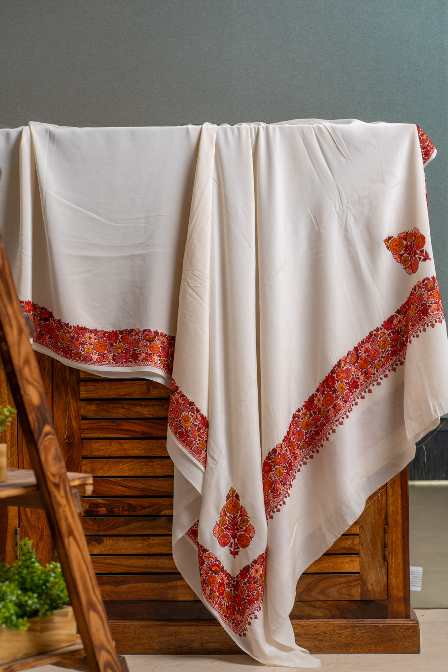Radiant Red Sozni Hand Embroidered Pure Crepe Saree