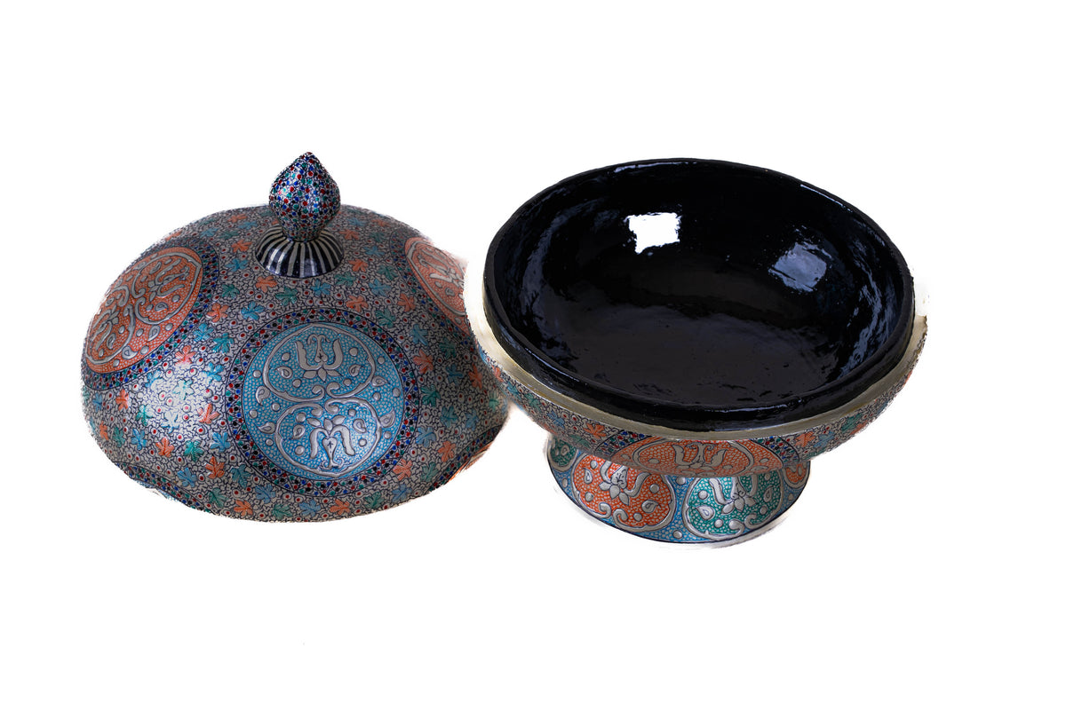 Mystic Charm Hand-Painted Paper Mache Bowl with Lid