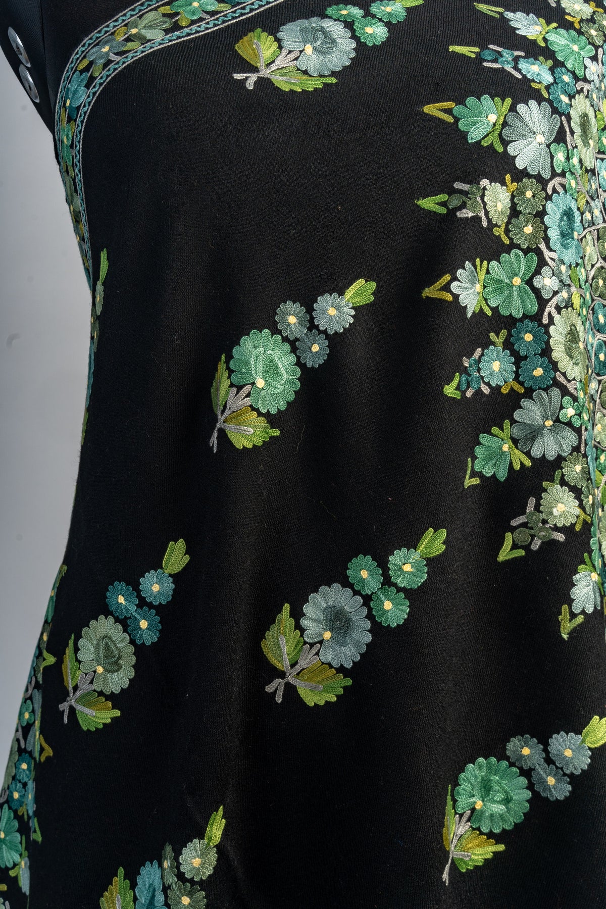 Emerald Garden Merino Wool Stole with Intricate Aari Embroidery