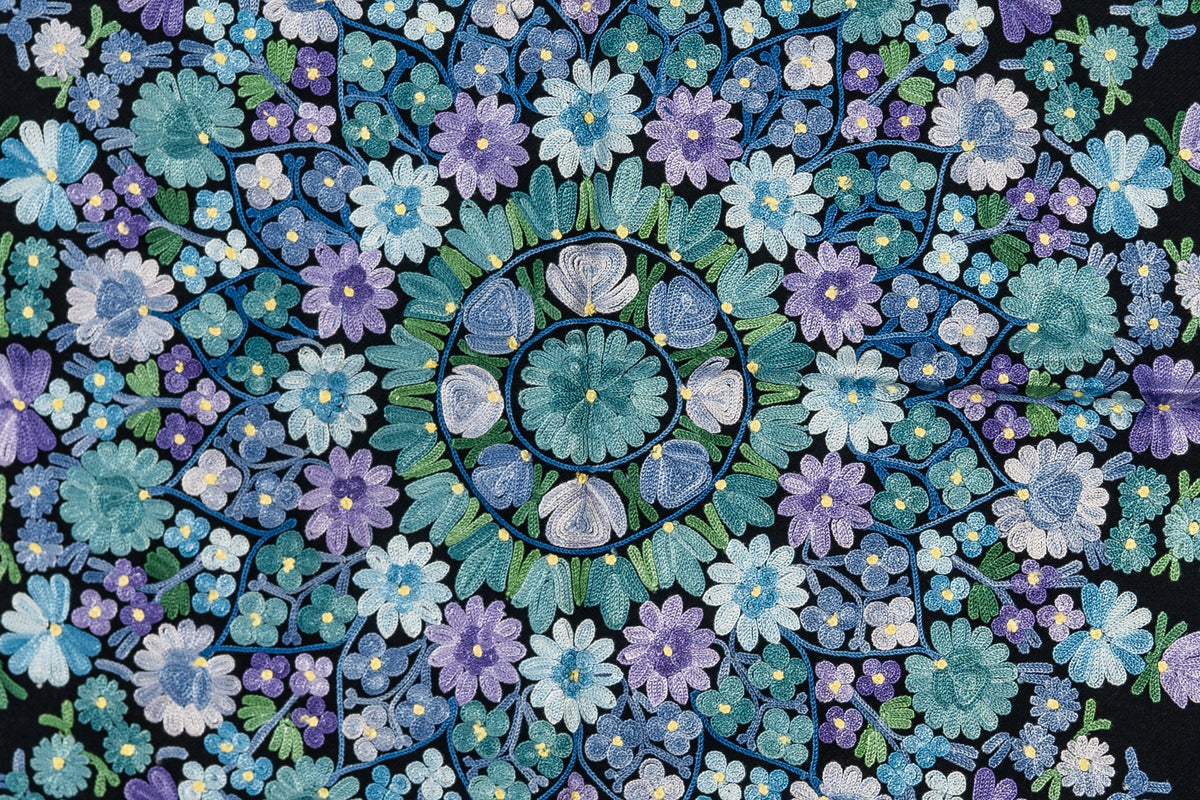 Merino Wool Stole with Lavender and Blue Aari Embroidery