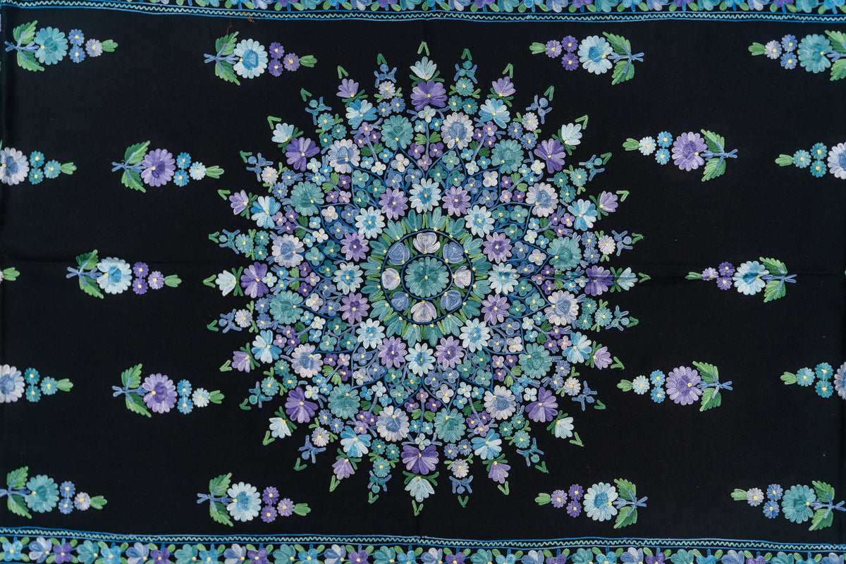 Merino Wool Stole with Lavender and Blue Aari Embroidery