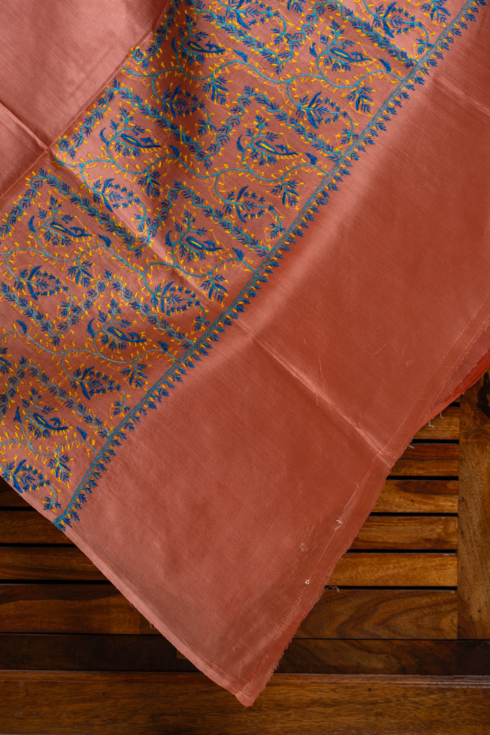 Peach Blossom Tabby Silk Saree with Sozni Hand Embroidery