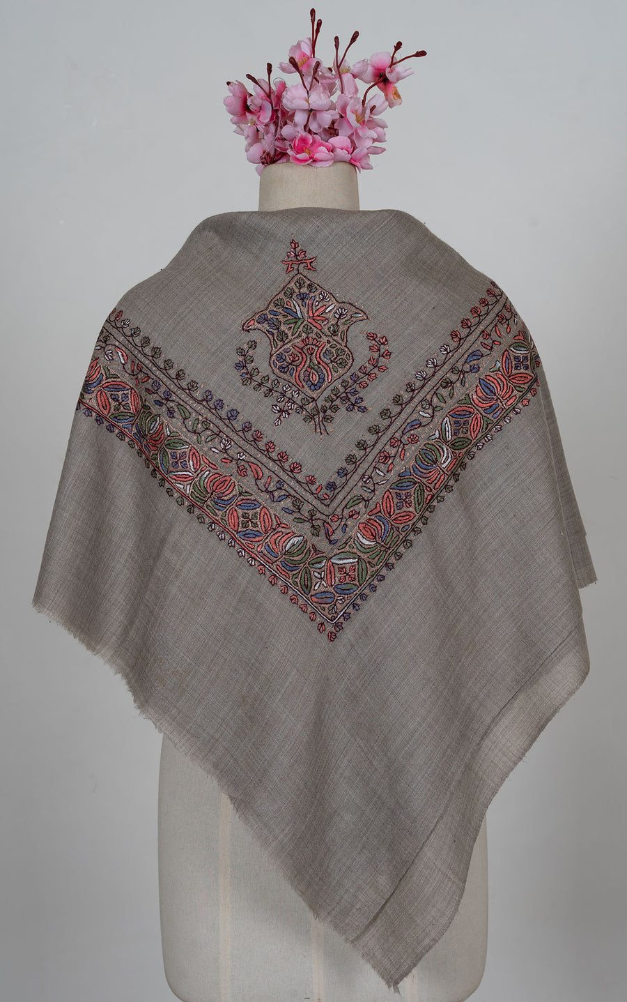 Mist Blossom Rumal — 58" Sozni Hand Embroidered