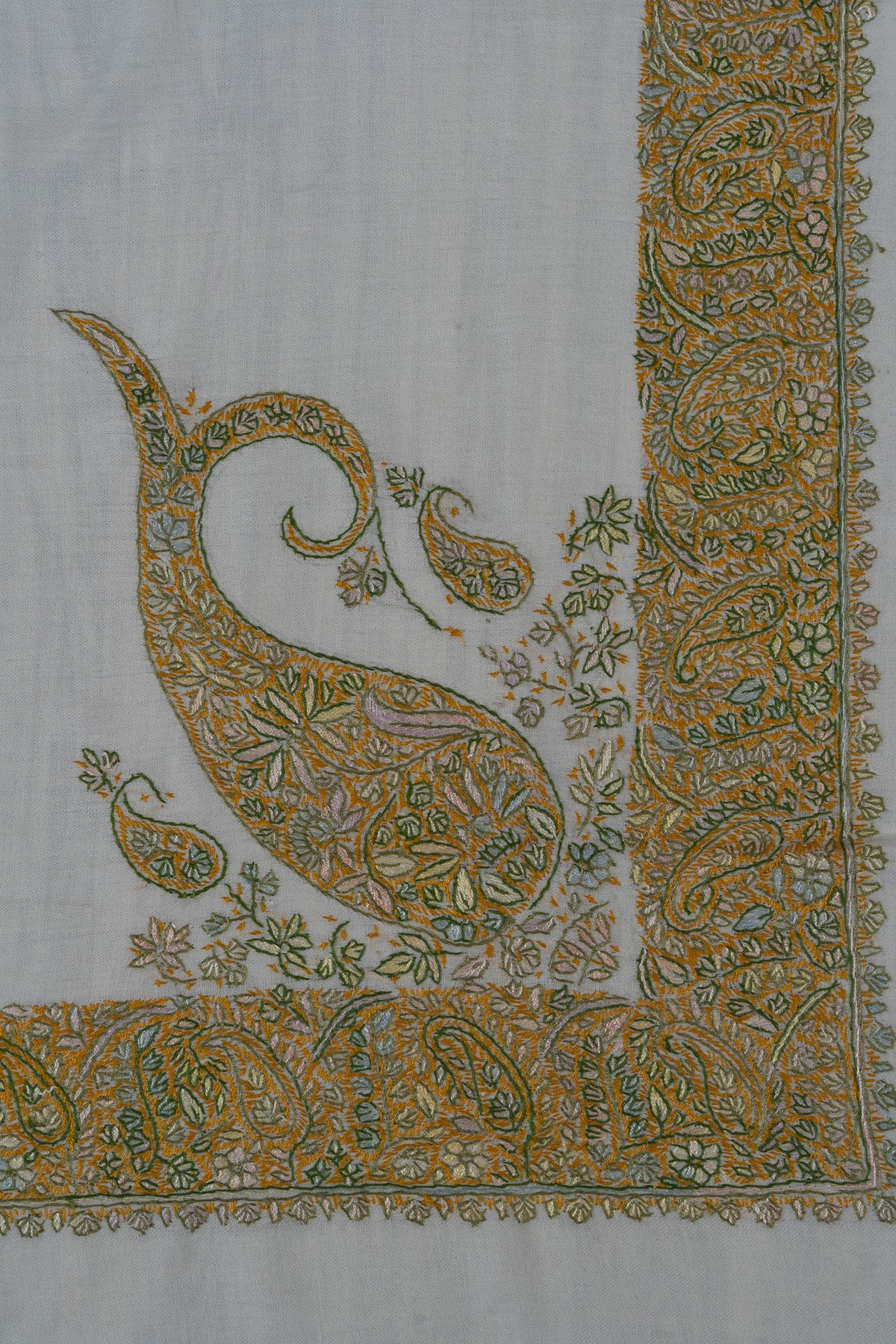 Saffron Paisley Rumal — 58" Sozni Hand Embroidered