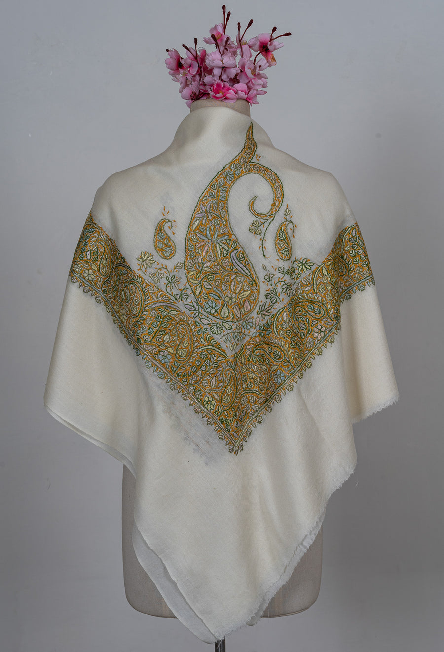 Saffron Paisley Rumal — 58" Sozni Hand Embroidered