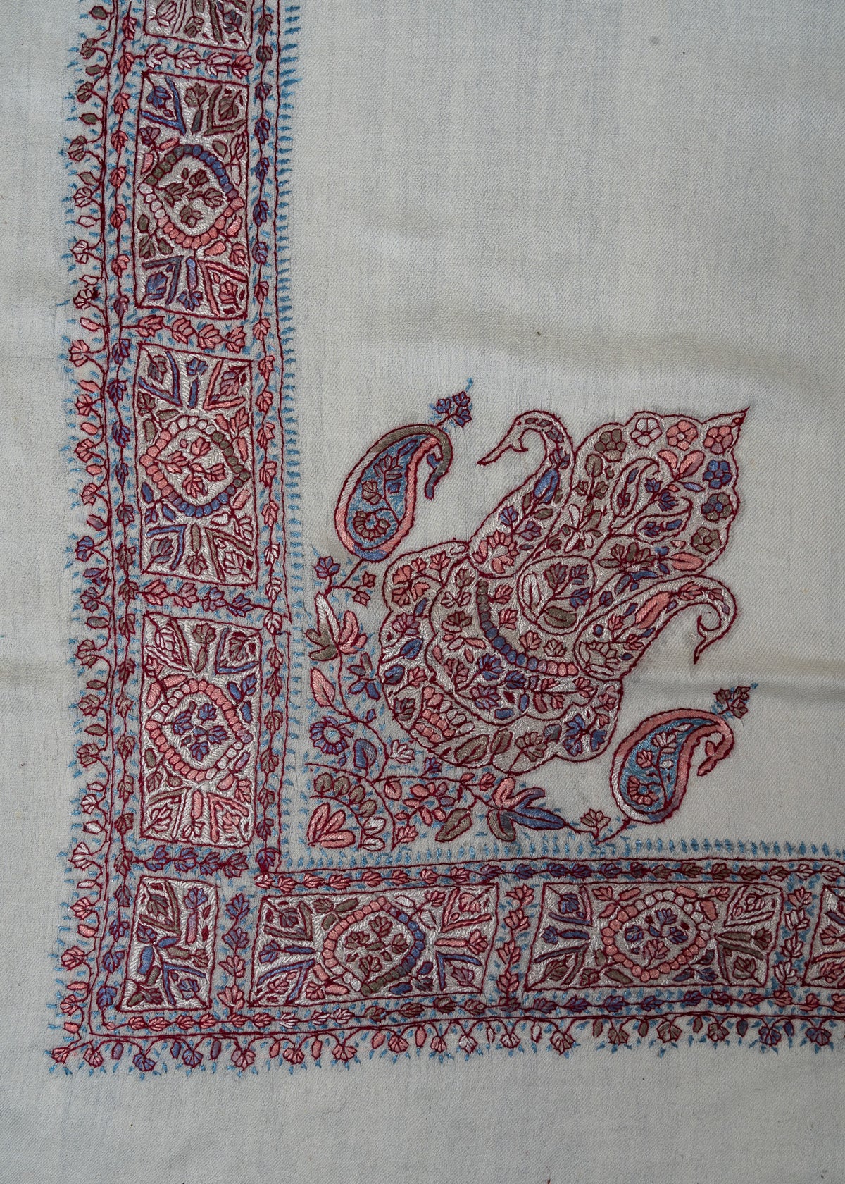 Rose Mosaic Rumal — 58" Sozni Hand Embroidered