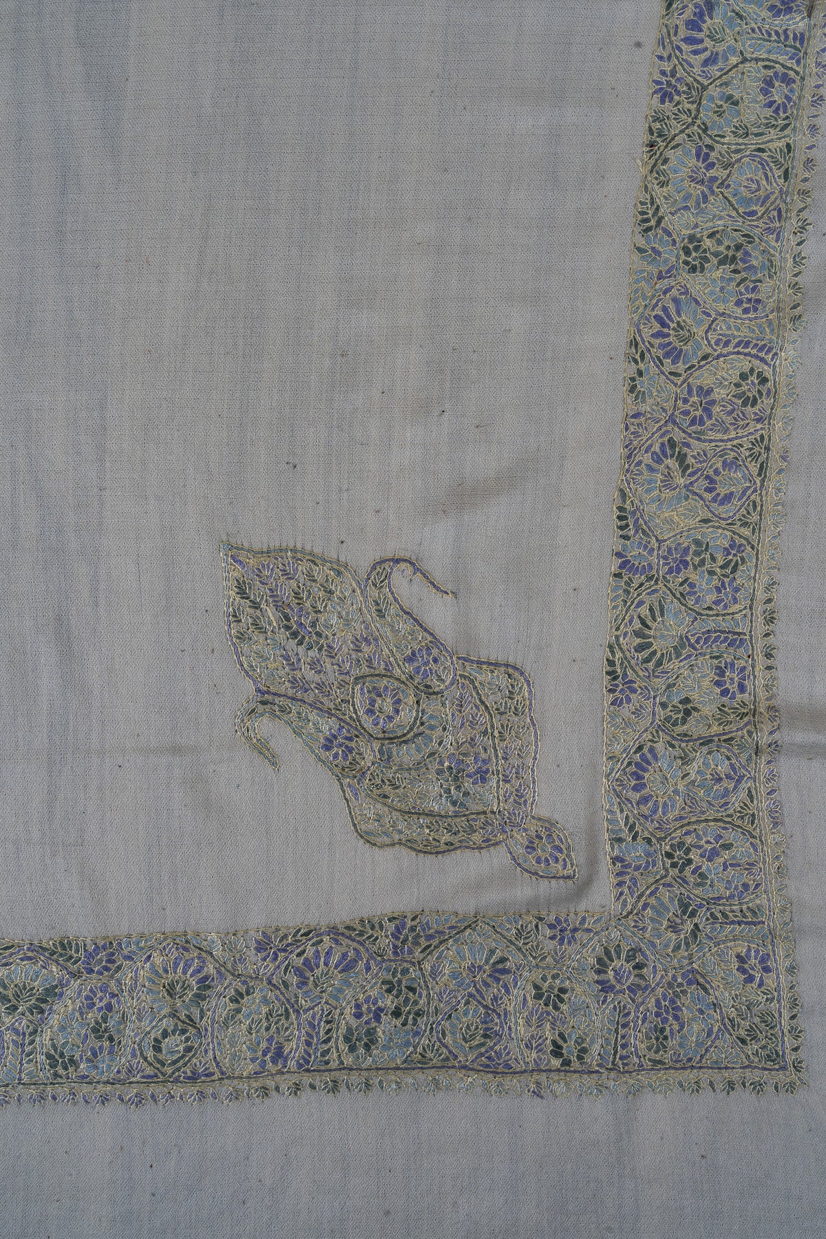 Glacier Bloom Rumal — 58" Sozni Hand Embroidered