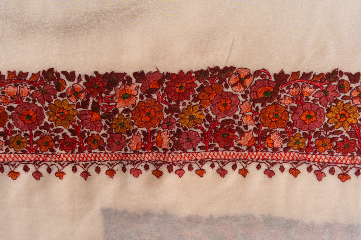 Radiant Red Sozni Hand Embroidered Pure Crepe Saree