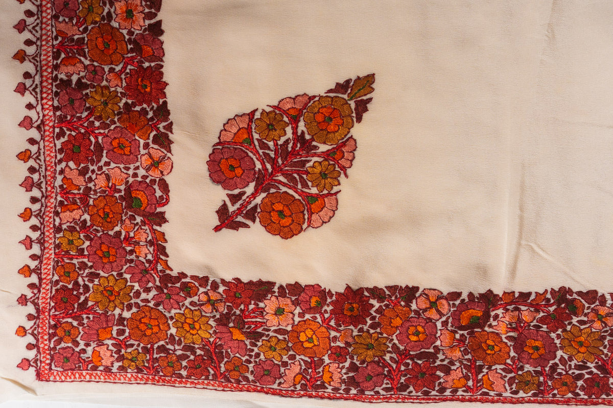 Radiant Red Sozni Hand Embroidered Pure Crepe Saree