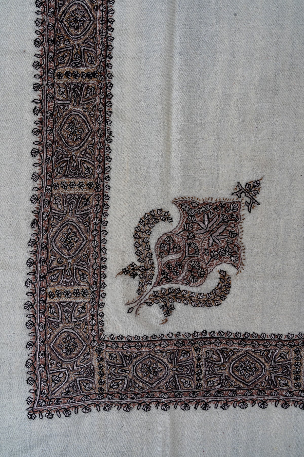 Walnut Crest Rumal — 58" Sozni Hand Embroidered