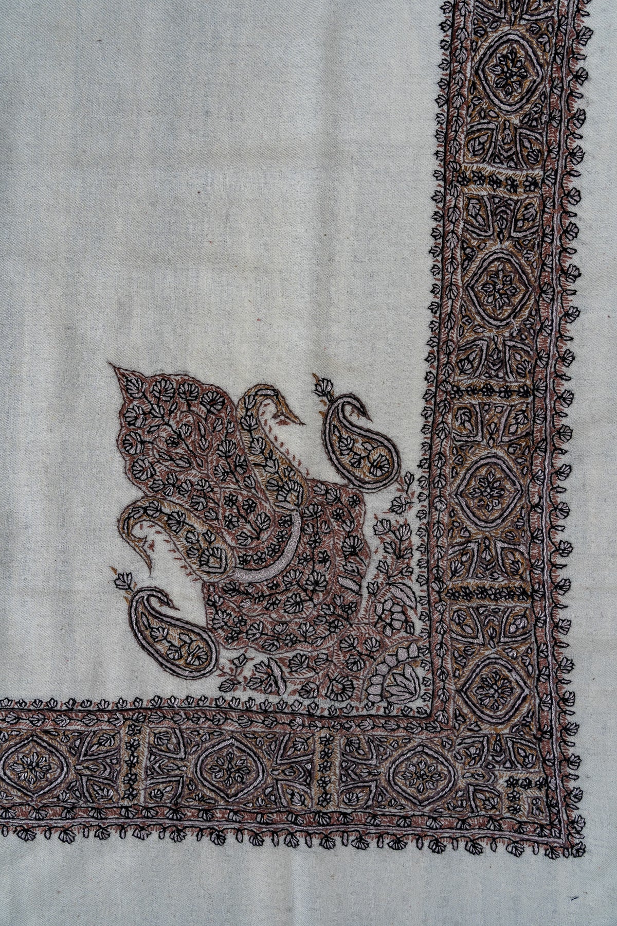 Walnut Crest Rumal — 58" Sozni Hand Embroidered