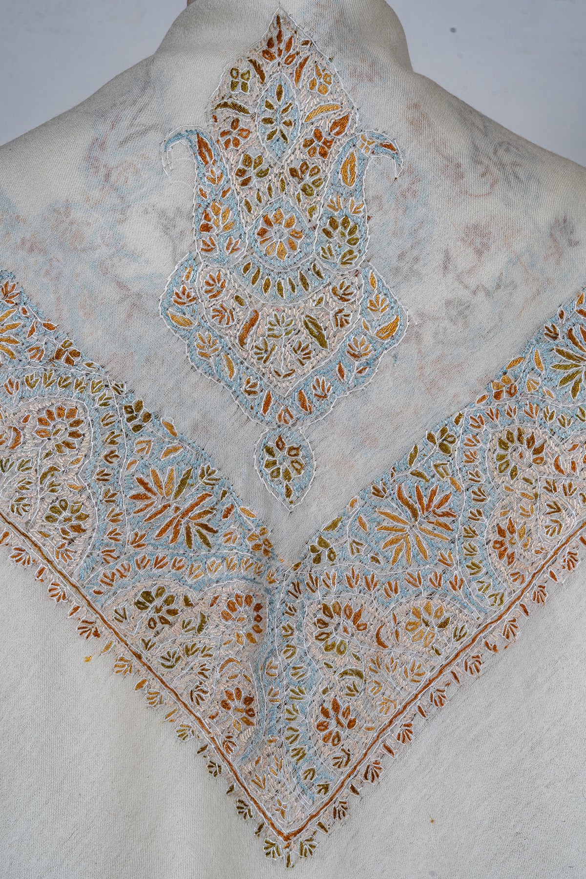 Celadon Filigree Rumal — 58" Sozni Hand Embroidered