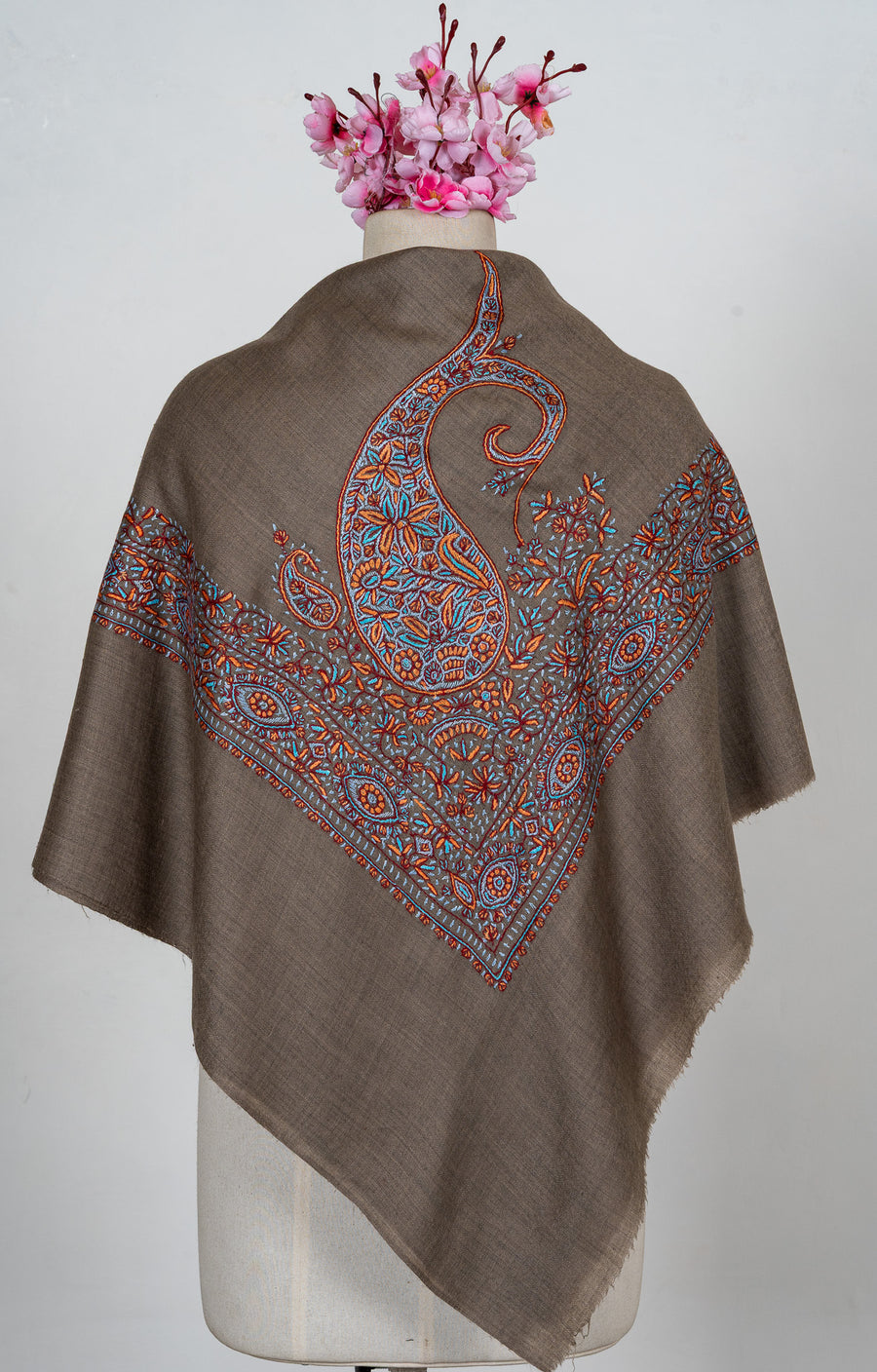 Burnt Cedar Rumal — 58" Sozni Hand Embroidered
