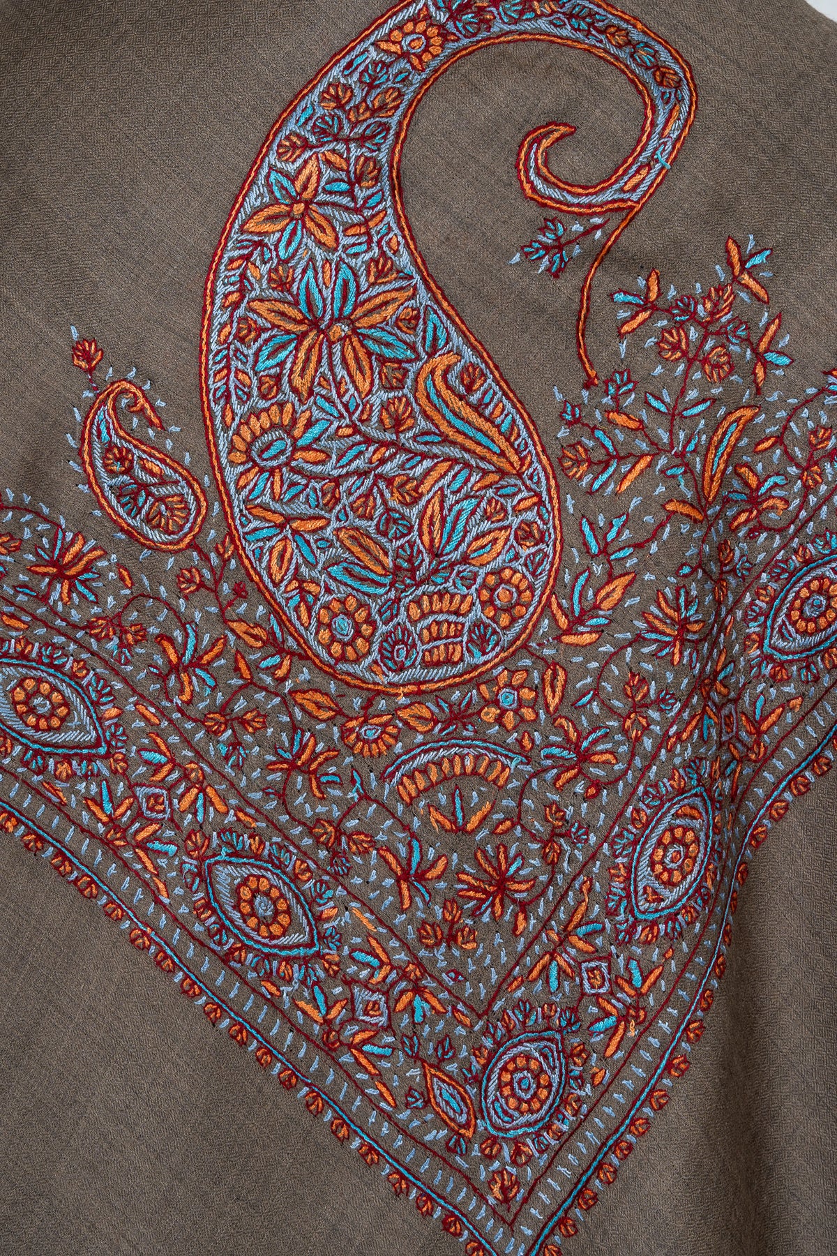 Burnt Cedar Rumal — 58" Sozni Hand Embroidered