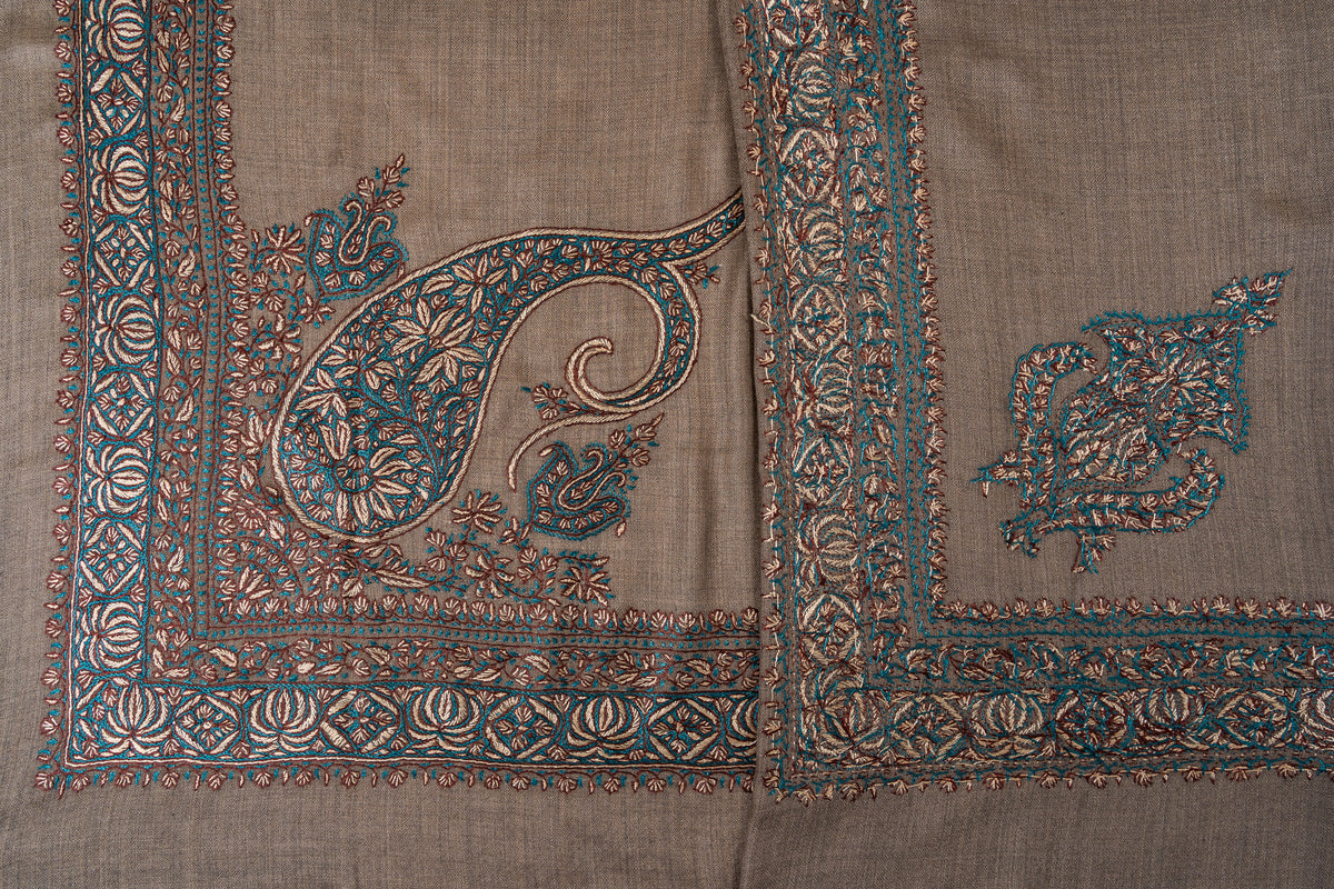 Teal Hearth Rumal — 58" Sozni Hand Embroideredv
