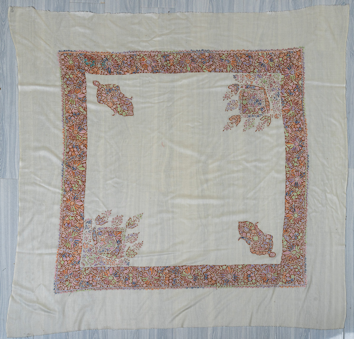 Meadow Prism Rumal — 58" Sozni Hand Embroidered