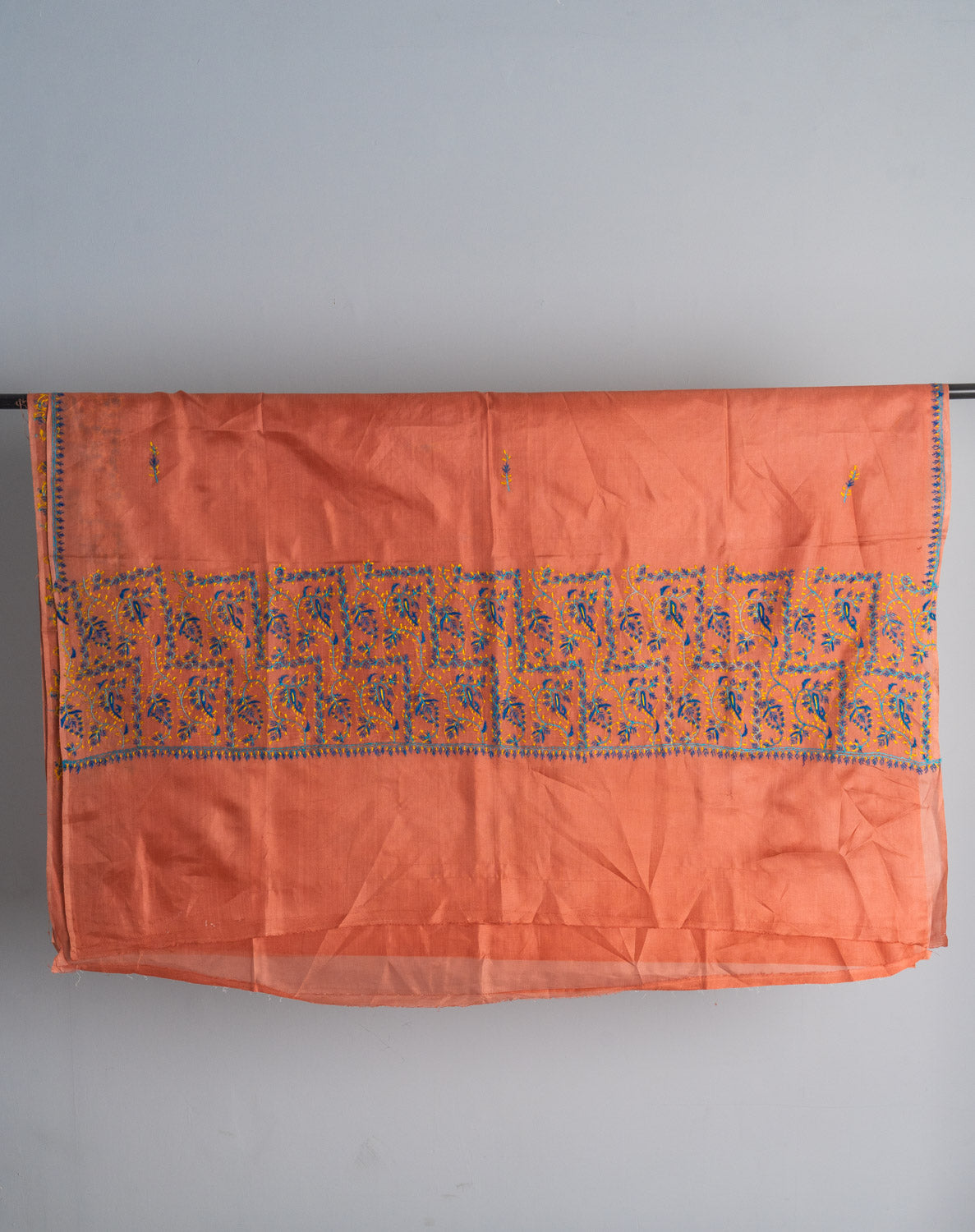 Peach Blossom Tabby Silk Saree with Sozni Hand Embroidery