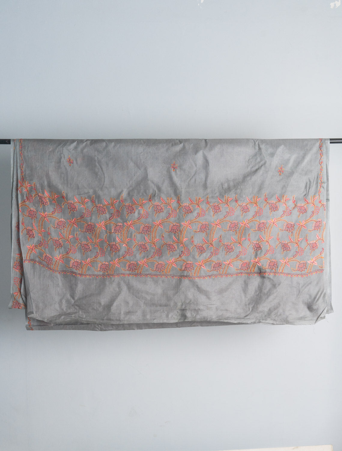 Misty Grey Tabby Silk Saree with Sozni Hand Embroidery