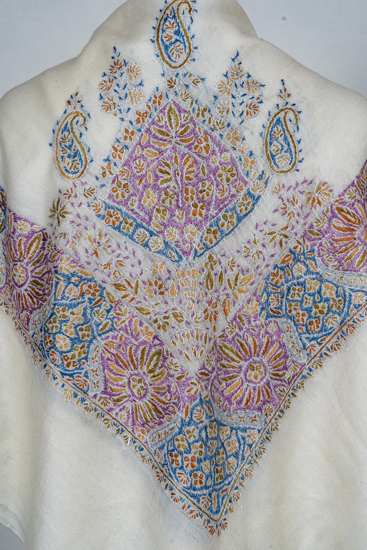 Amethyst Bloom Rumal — 58" Sozni Hand Embroidered